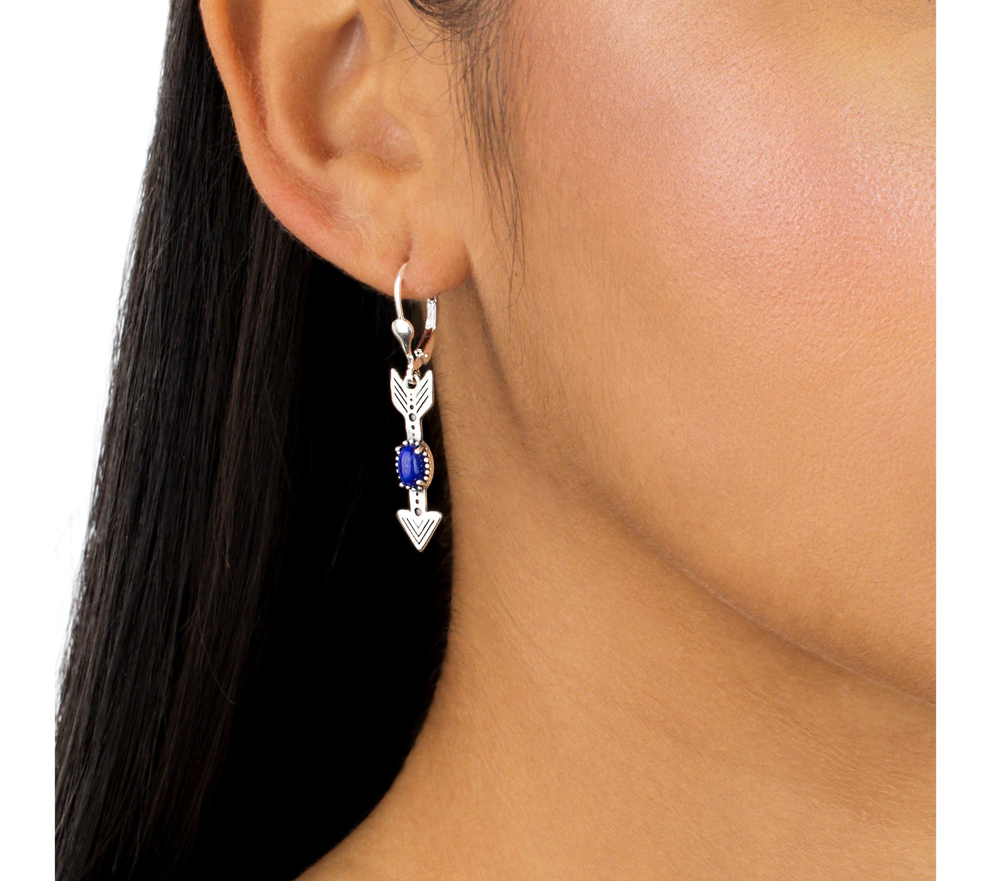 American West Gemstone Arrow Leverback Earrings, Sterling