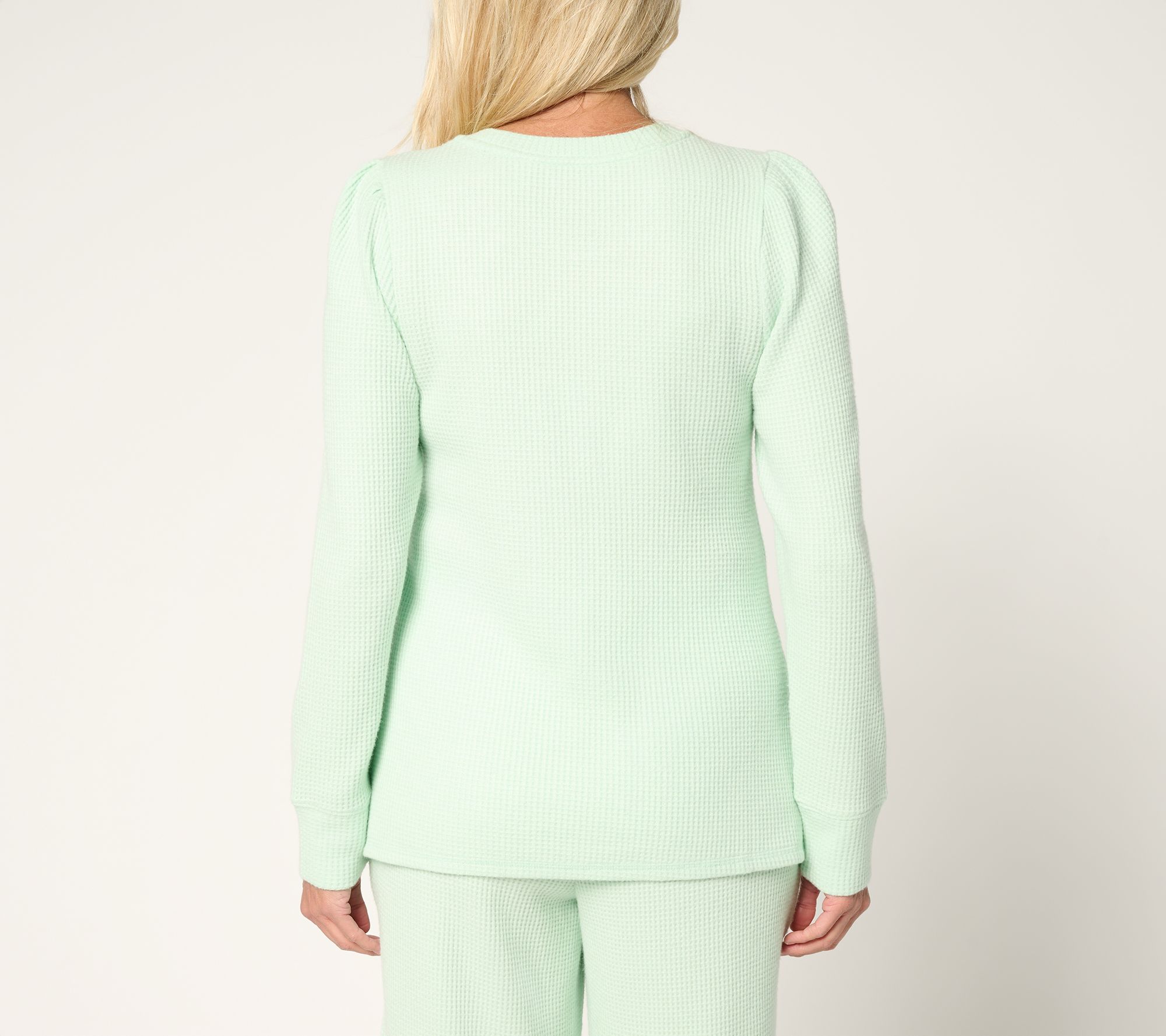 AnyBody Brushed Waffle Knit Crew Neck Top with Tall Cuff