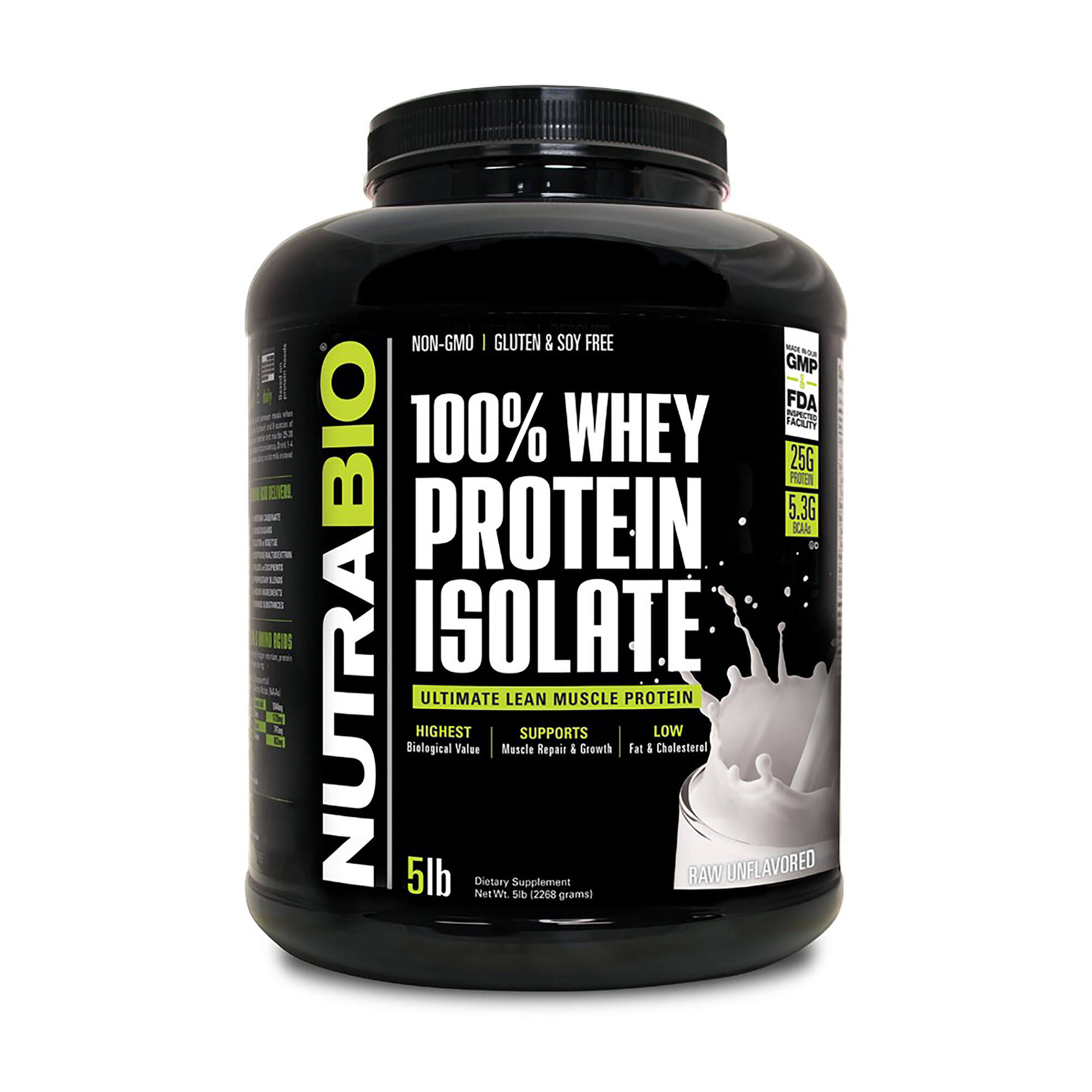 NutraBio 100% Whey Protein Isolate 5lbs Uavored