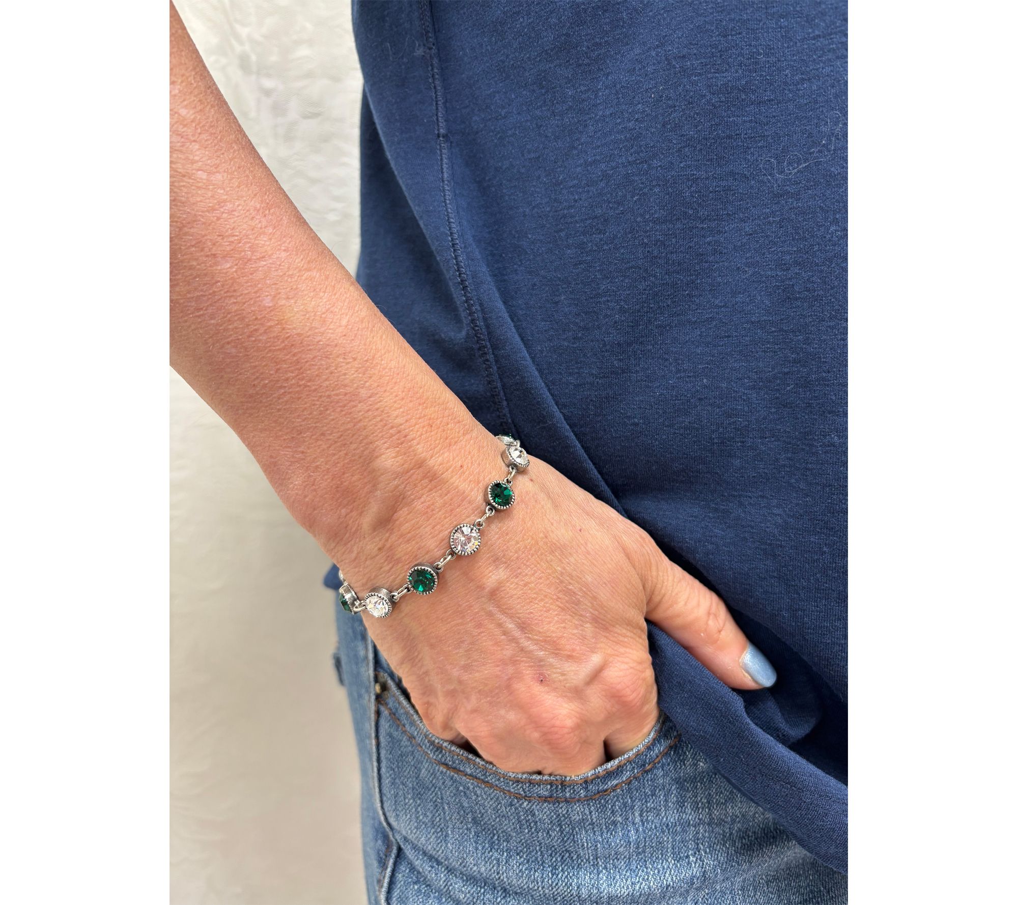 Anne Koplik Emerald Green & Clear Crystal Station Bracelet