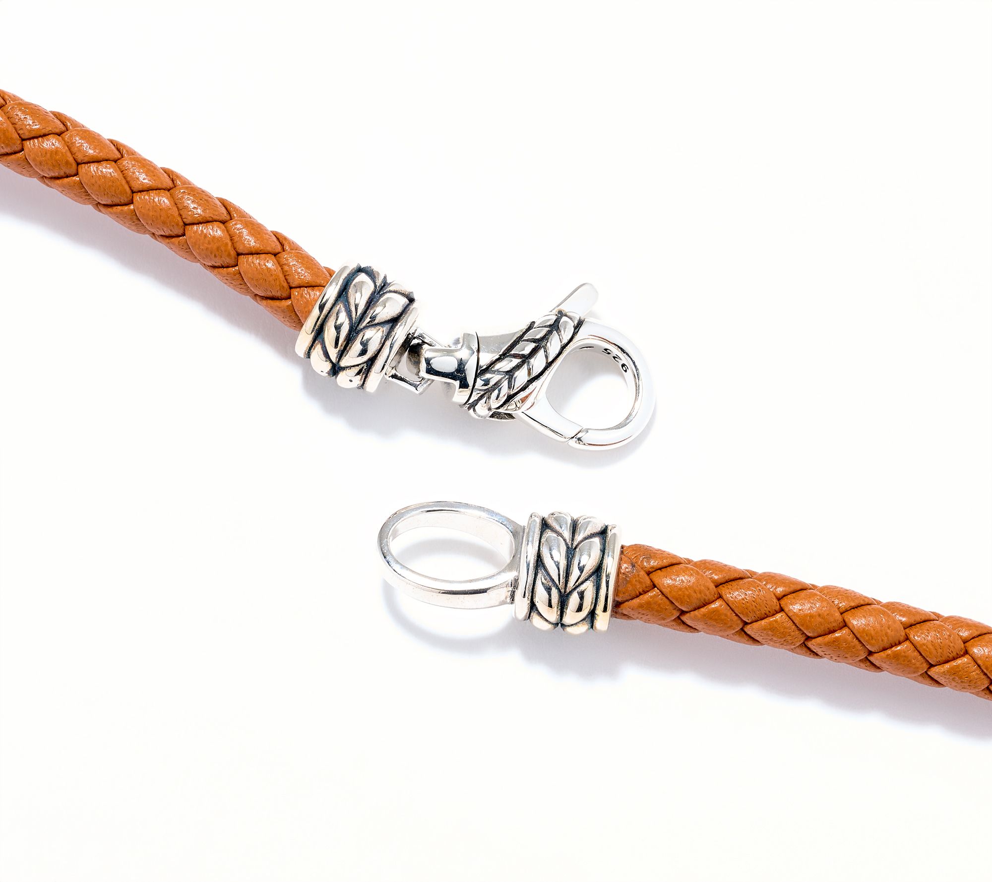 JAI Sterling Silver Braided Geniune Leather 28