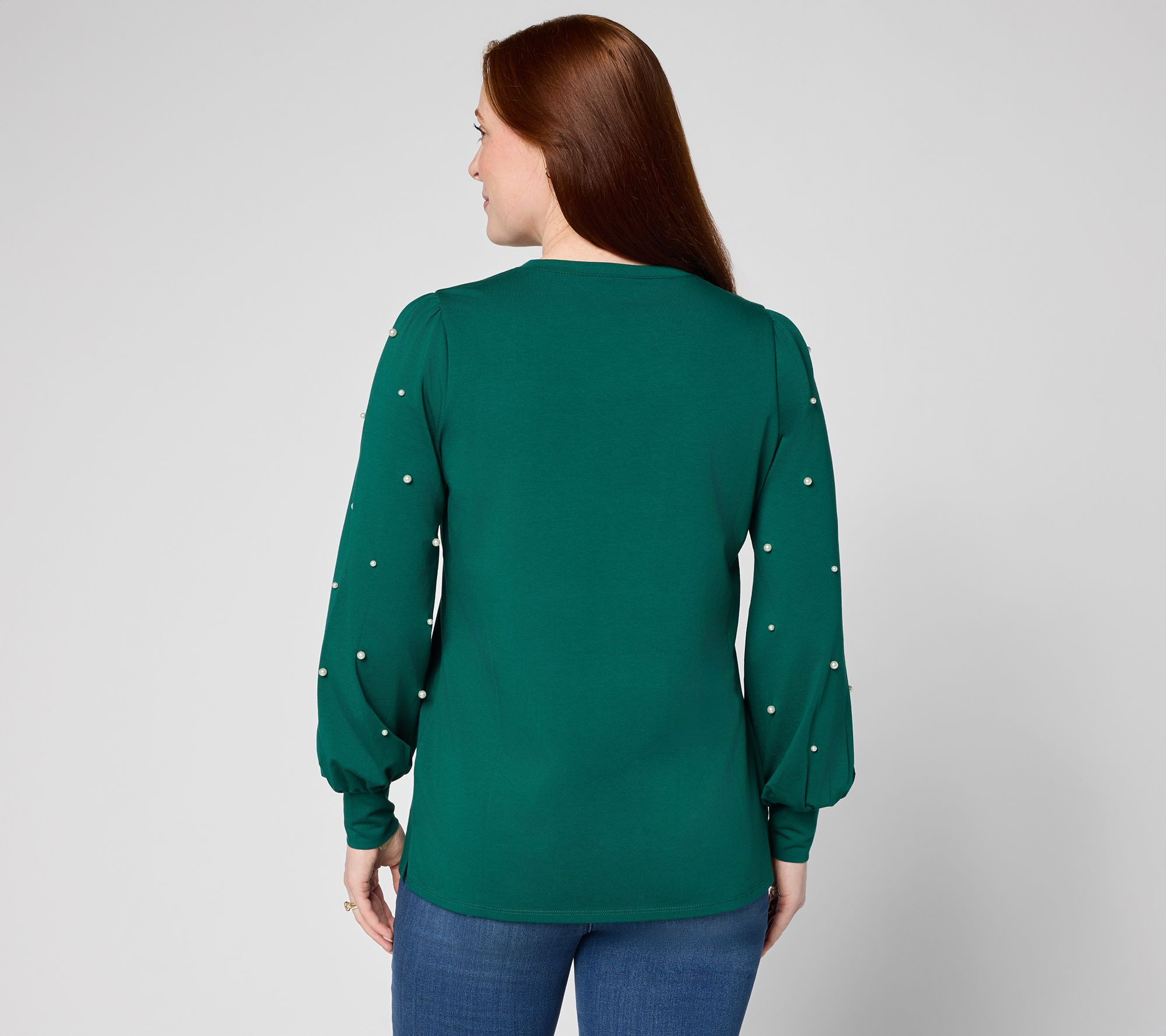 Belle by Kim Gravel TripleLuxe Knit Uptown Pearls Trimmed Top