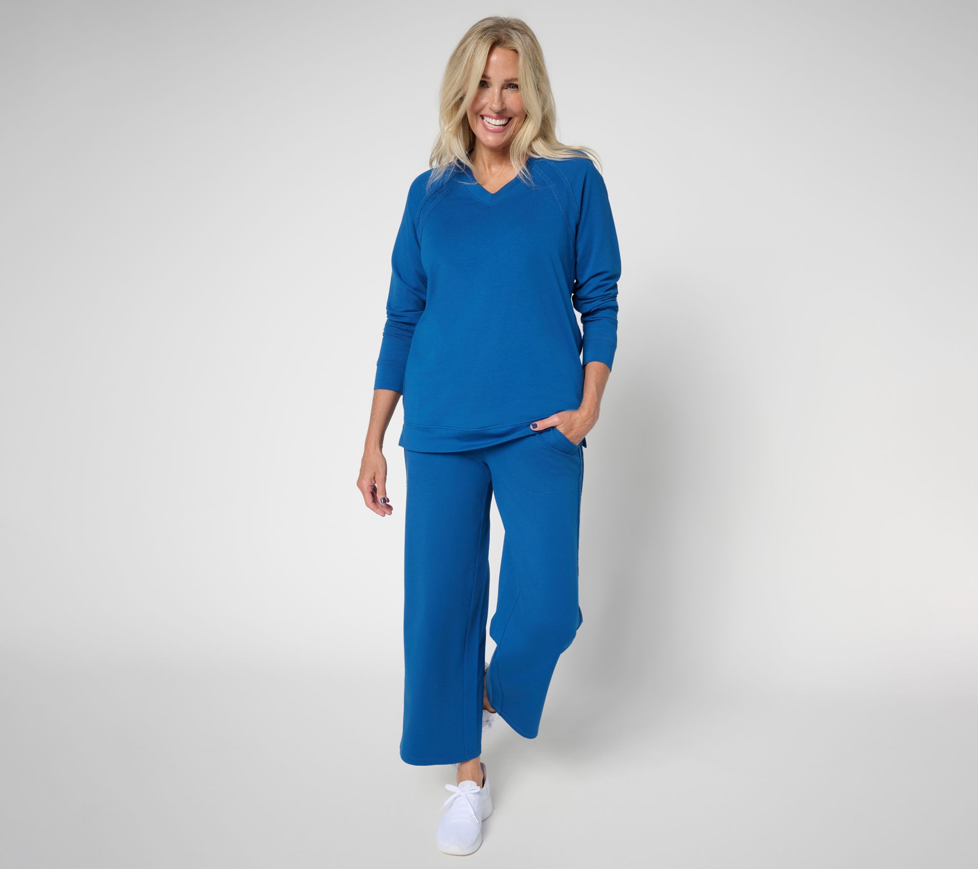 Denim & Co. Active French Terry V-Neck Pullover with Side Trim