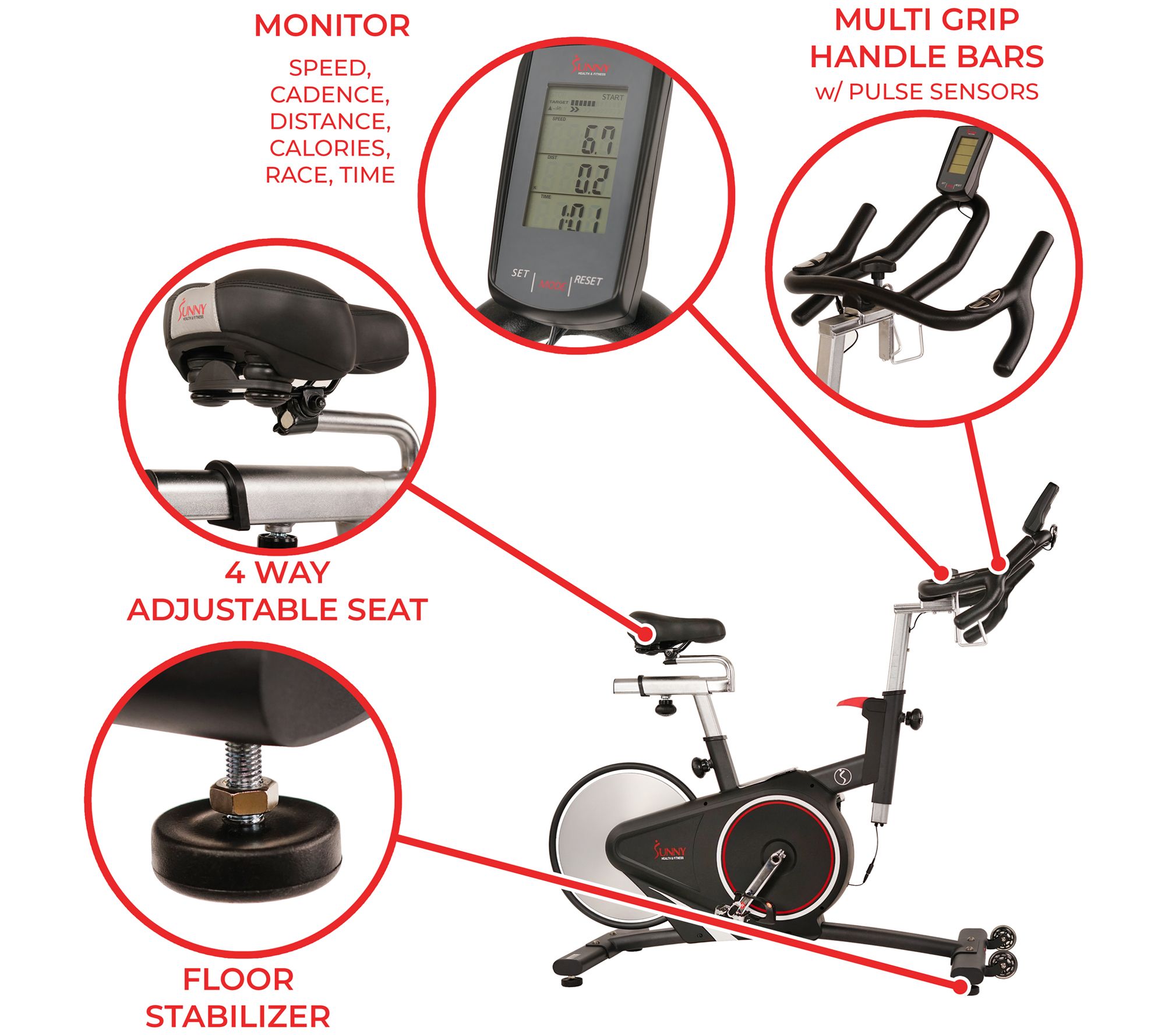 Sunny Health & Fitness Belt Drive Magnetic Indoor Cycling Bik