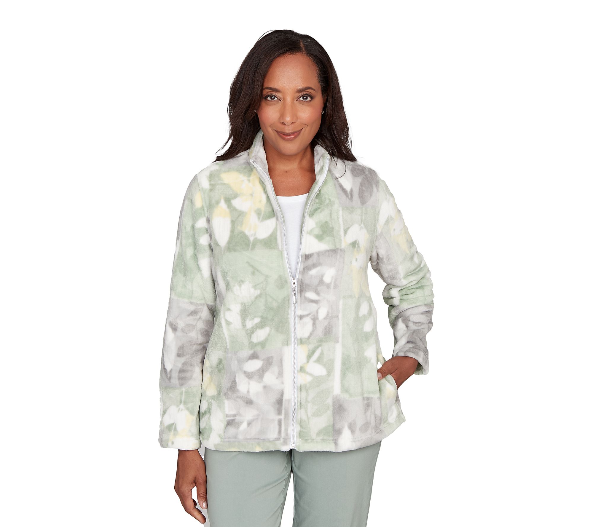 Alfred Dunner Leaf Patchwork Cozy Knit Jacket