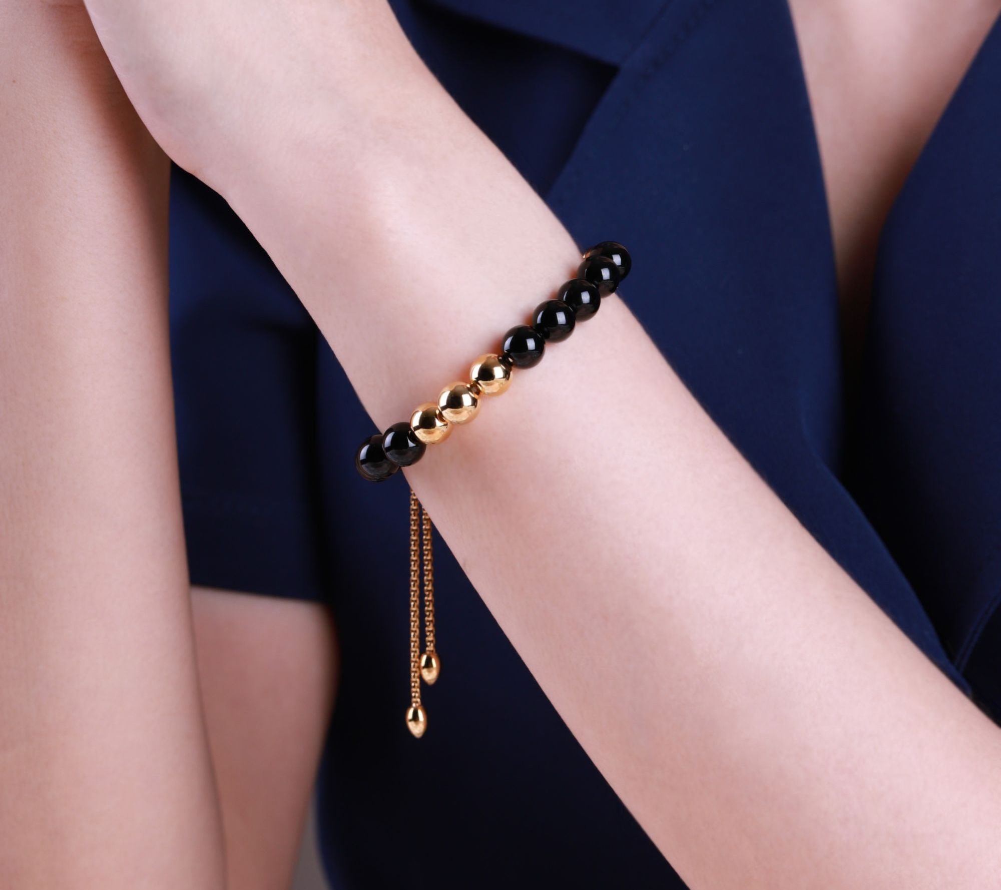 Elyse Ryan 14K Gold Clad & Onyx Adjustable Bead Bracelet