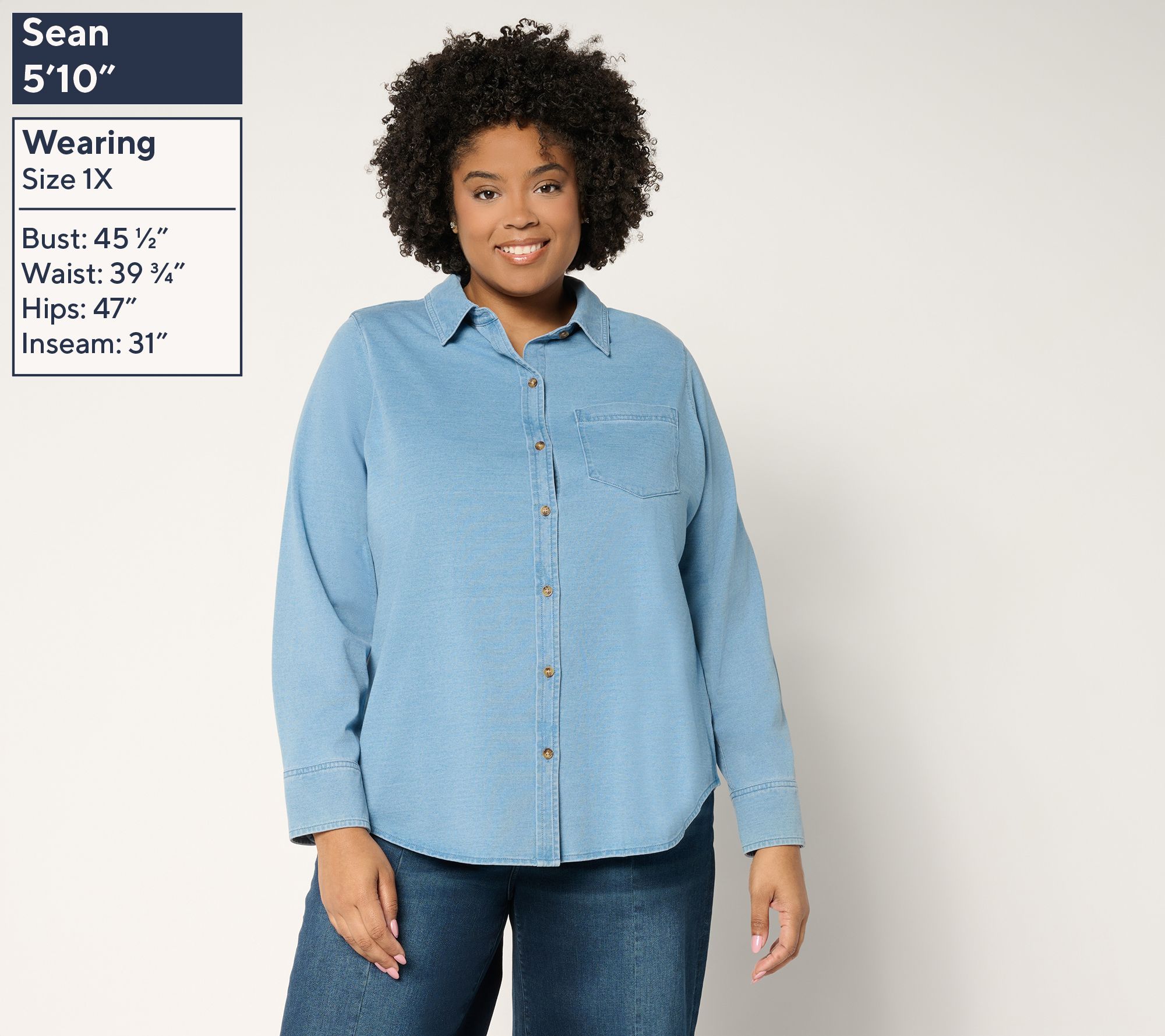 Ree by The Pioneer Woman Knit Denim Button Front Shirt