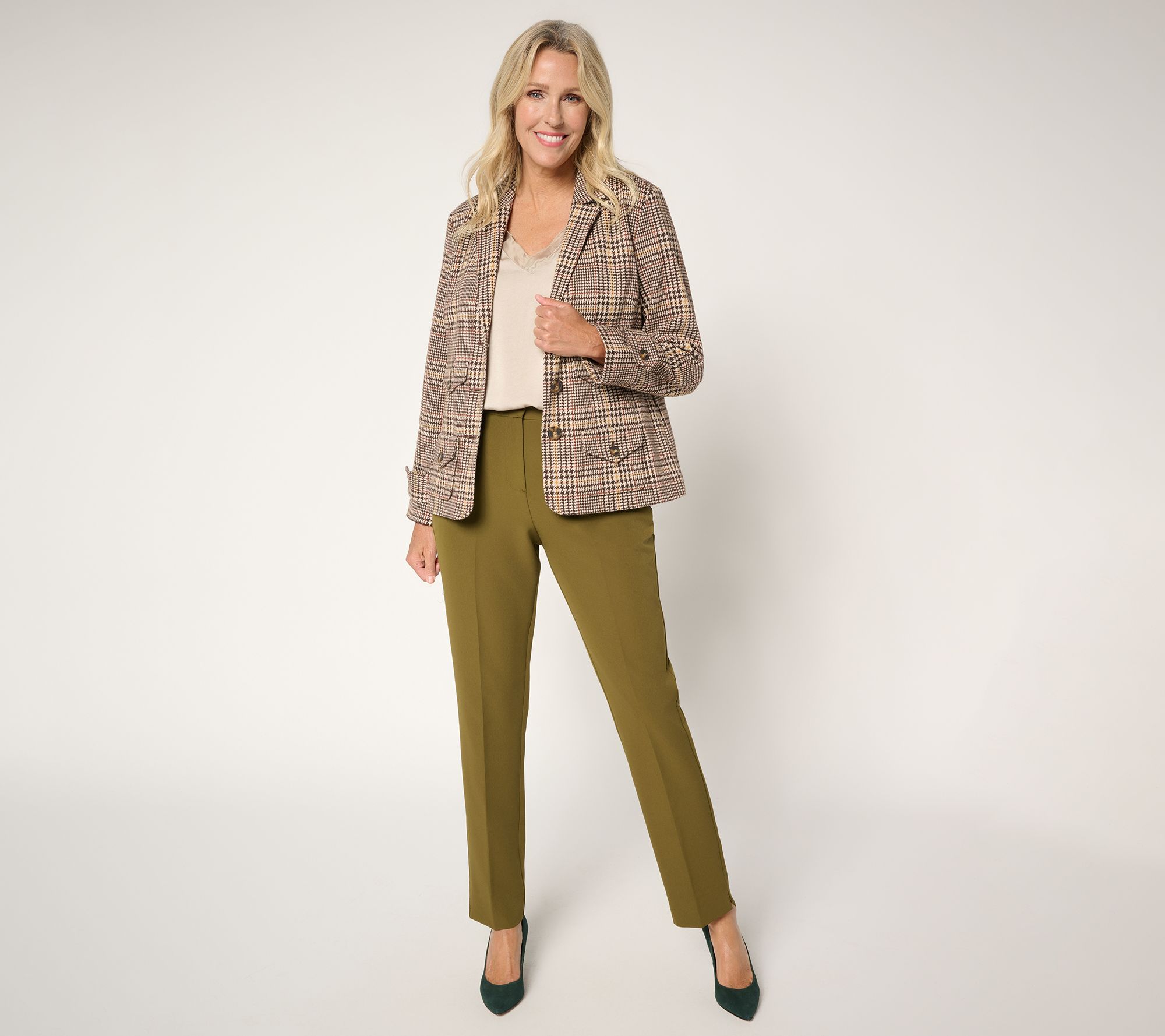 Joan Rivers Knit Glen Plaid Collared Jacket