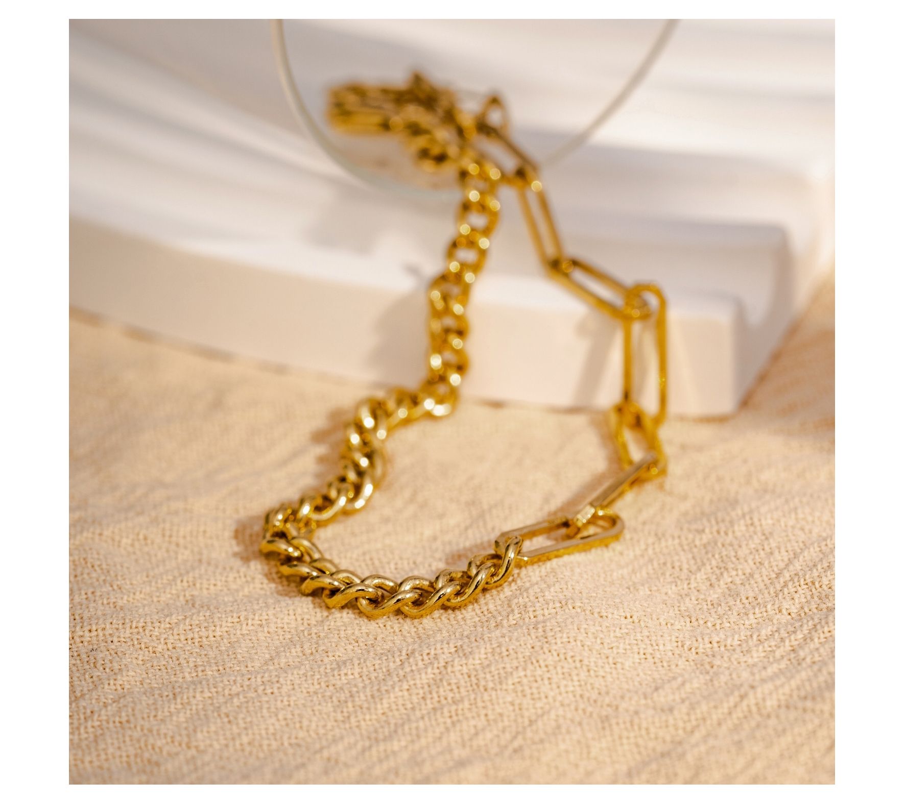 14K Gold Plated Paperclip & Curb Chain Bracelet