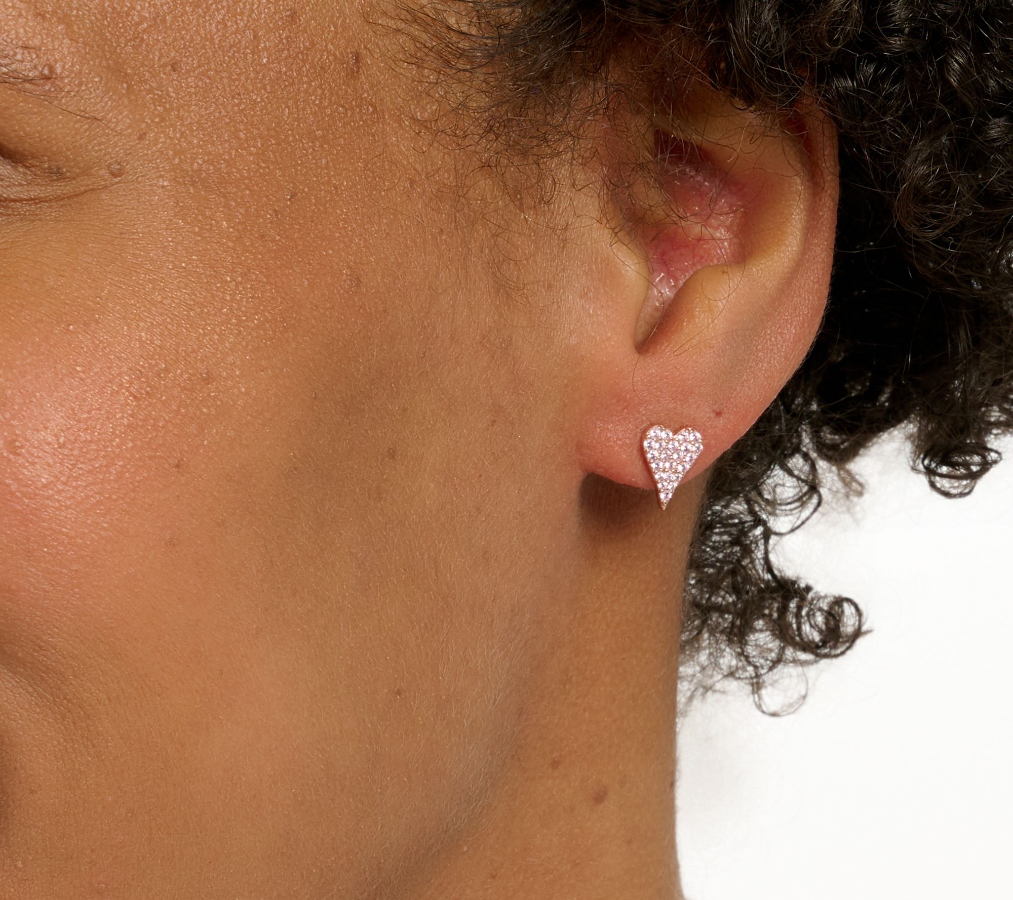 Diamonique x Jennifer Miller Elongated Pave Heart Stud Earrings, Sterl