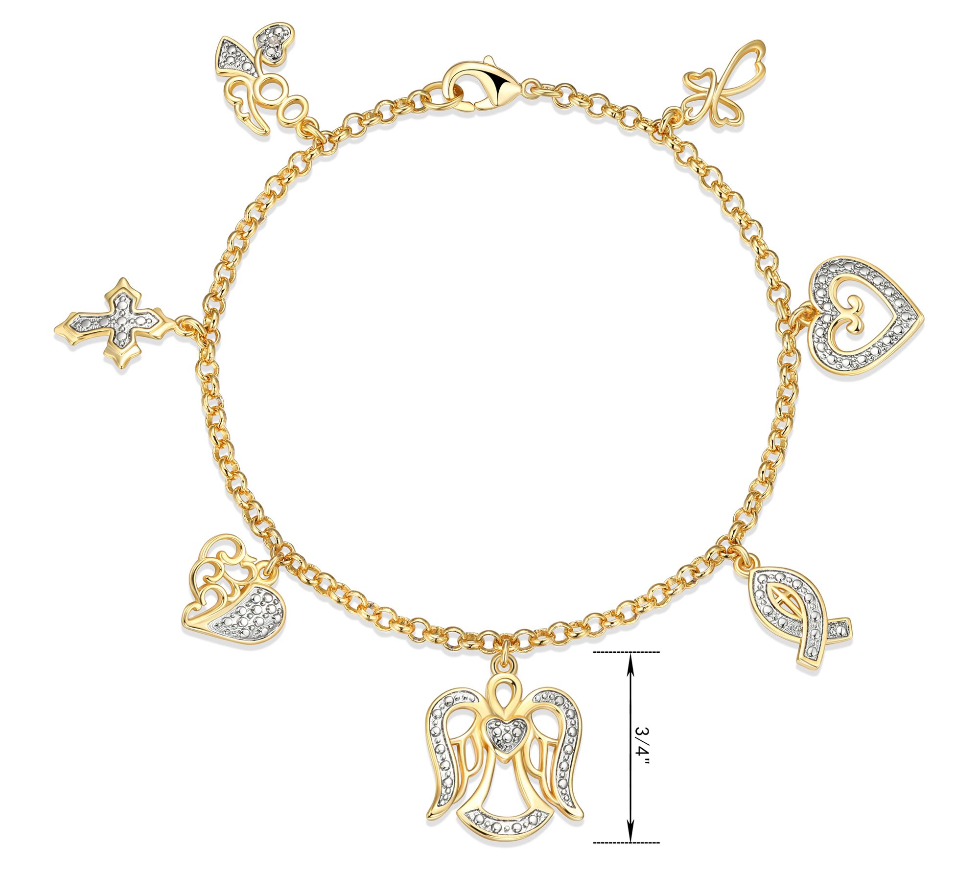 18K Gold Plated Diamond Accent Multi-Charm Bracelet