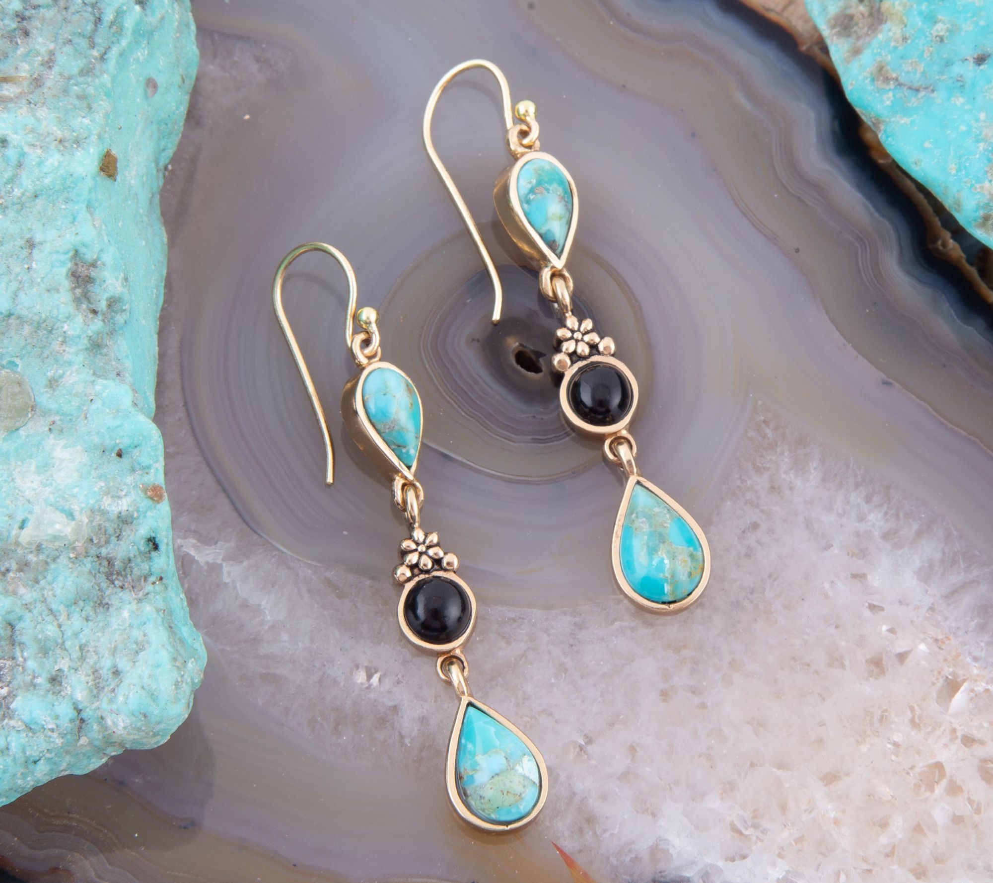 Barse Artisan Crafted Bronze Barcelona Multi-Gemstone Earrings