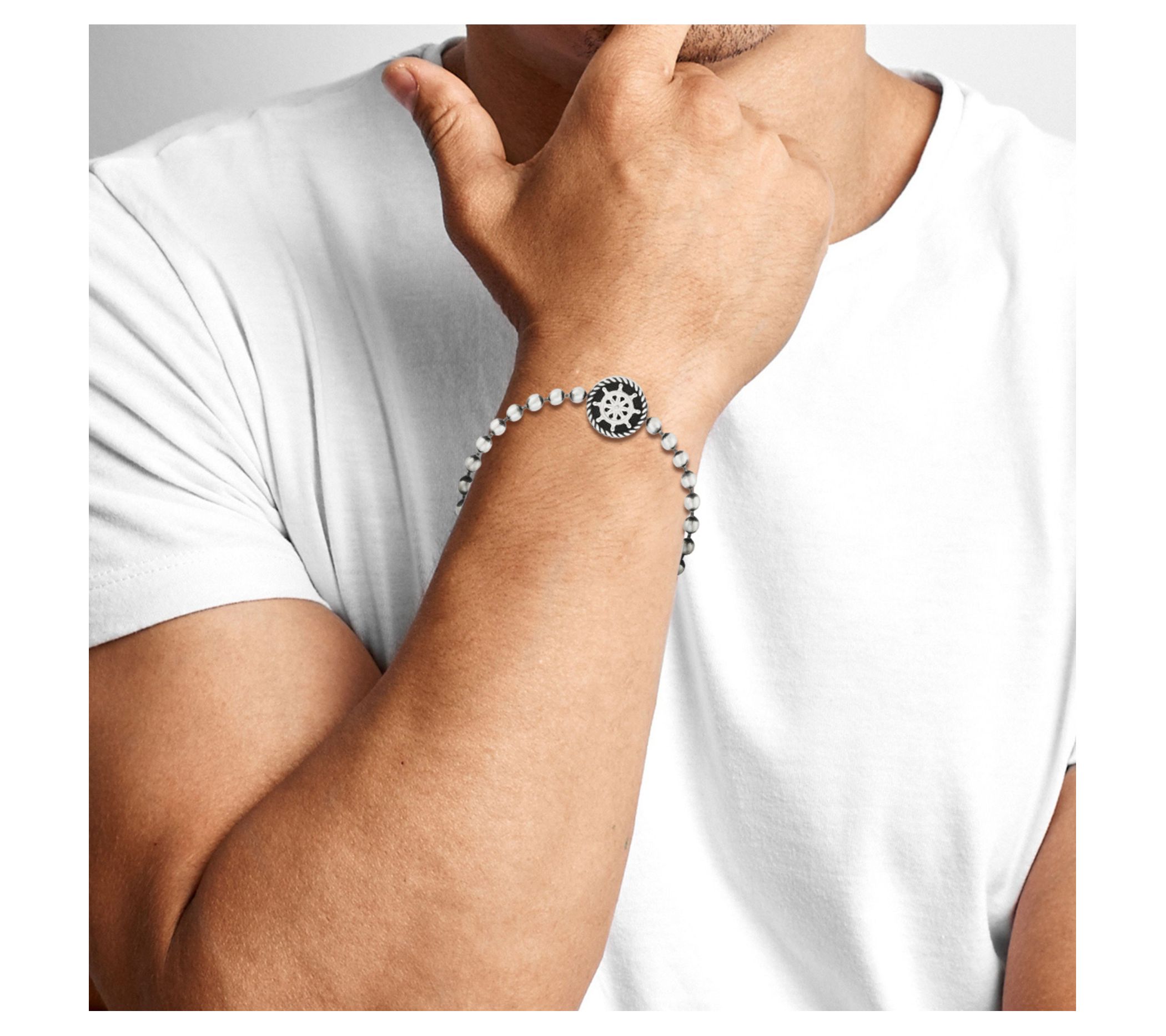 Yield of Men Sterling Round Nautical Ball ChainBracelet