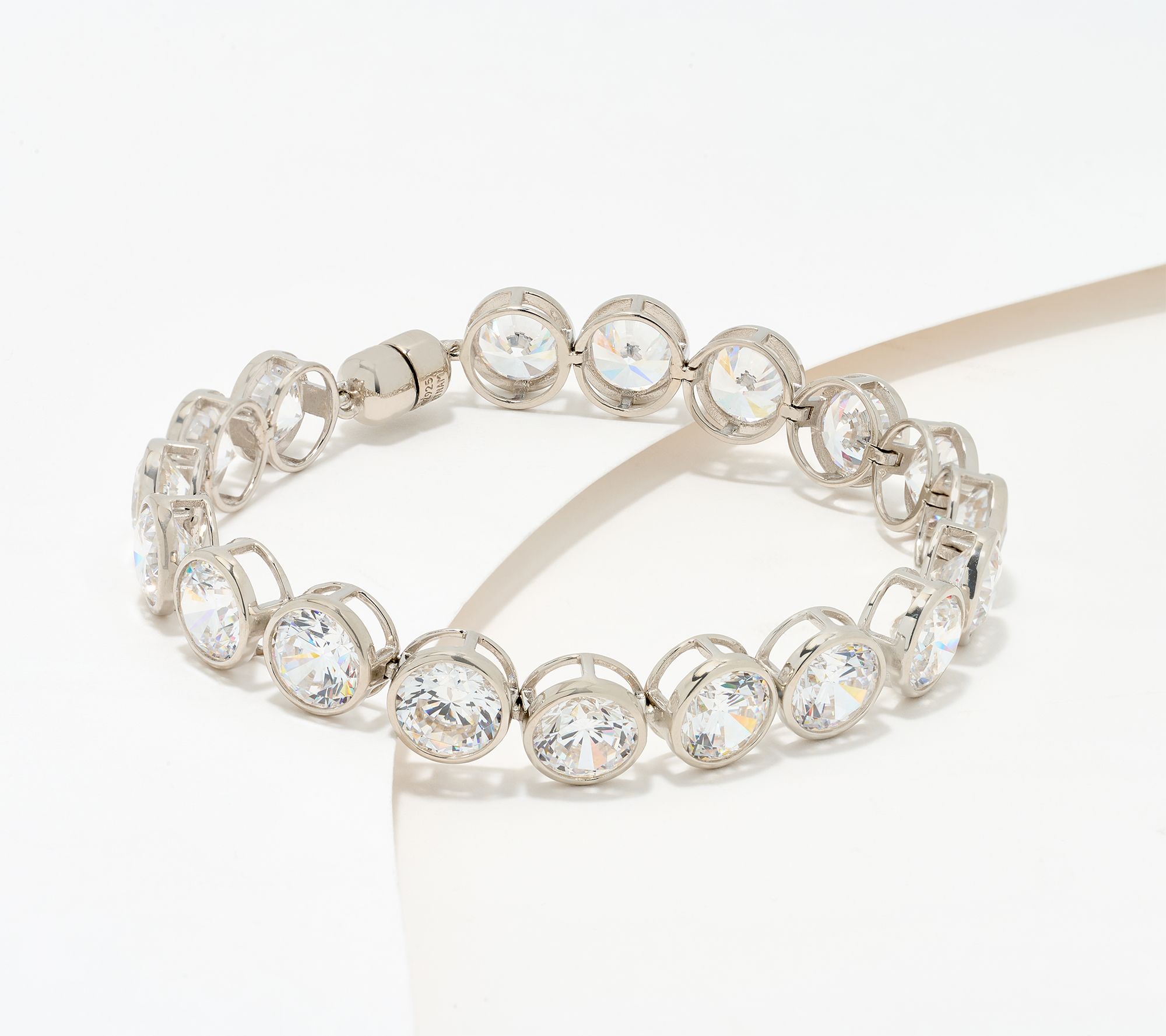 Diamonique Classics Round Bezel Set Tennis Bracelet, Sterl