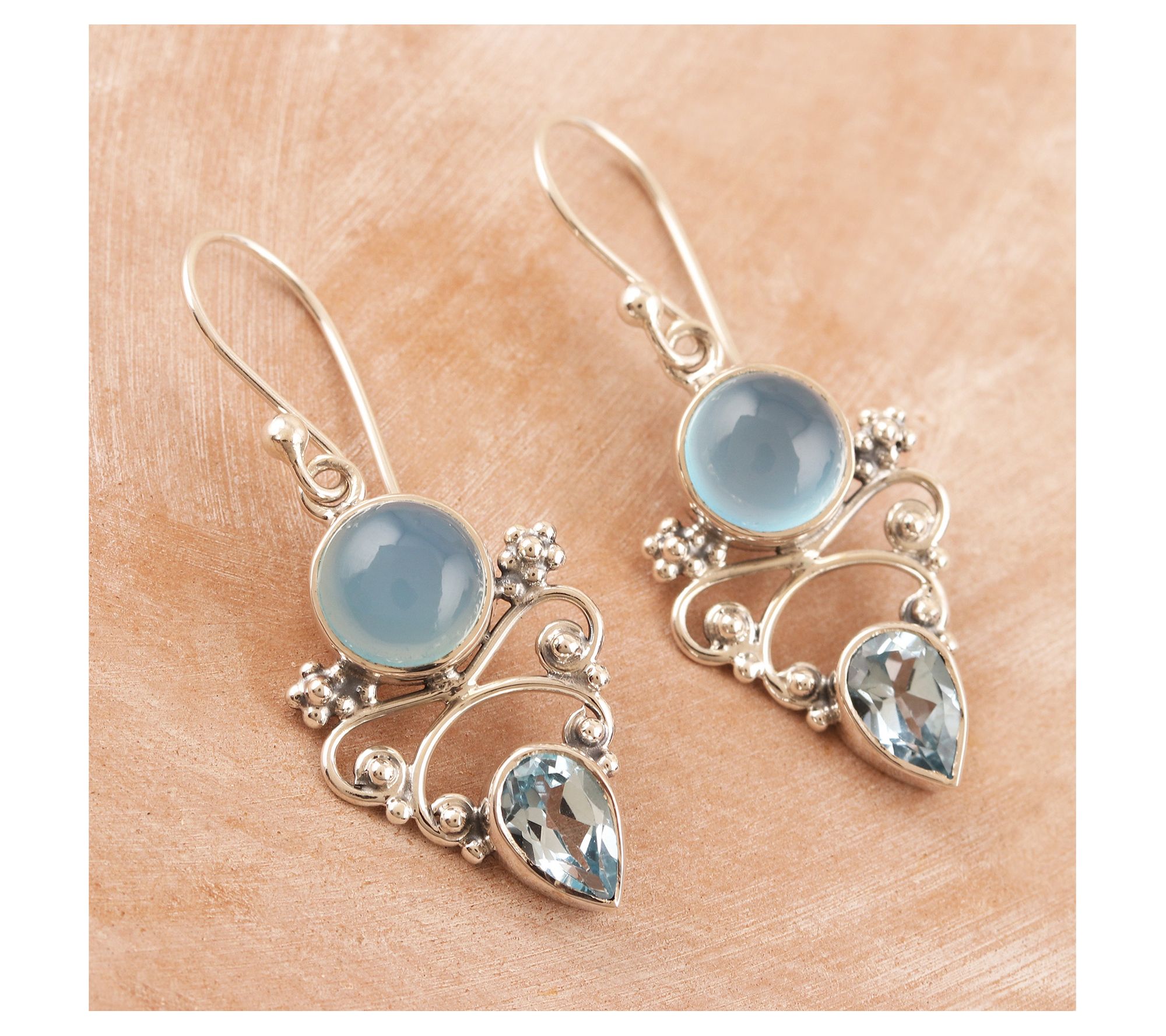 Novica Artisan-Crafted Sterling Chalcedony & Topaz Earrings