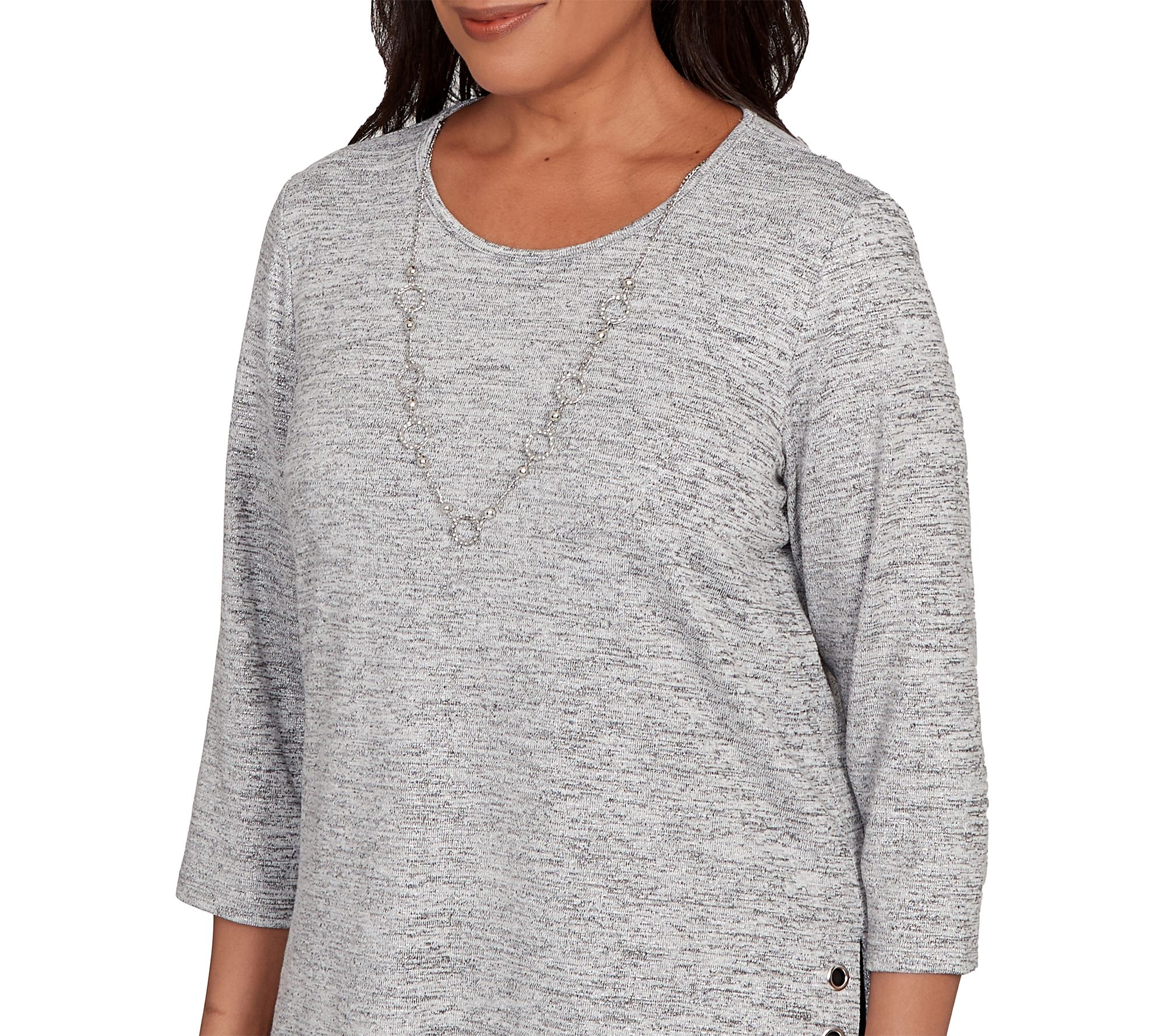 Alfred Dunner Petite Melange Side Button Top with Necklace