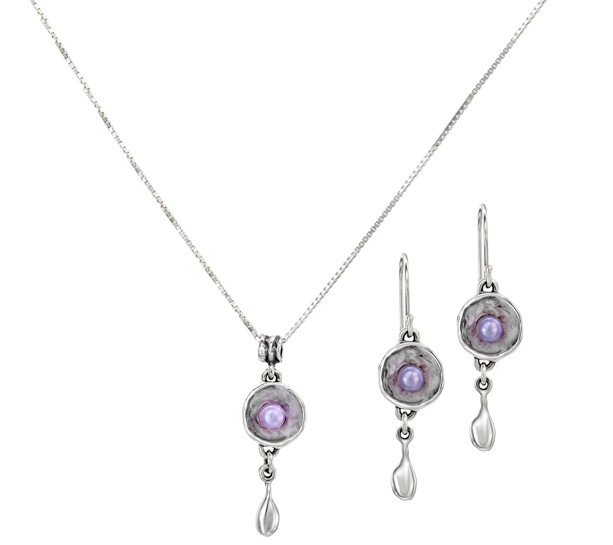 Hagit Violet Cultured Pearl Earrings & NecklaceSet, Sterling
