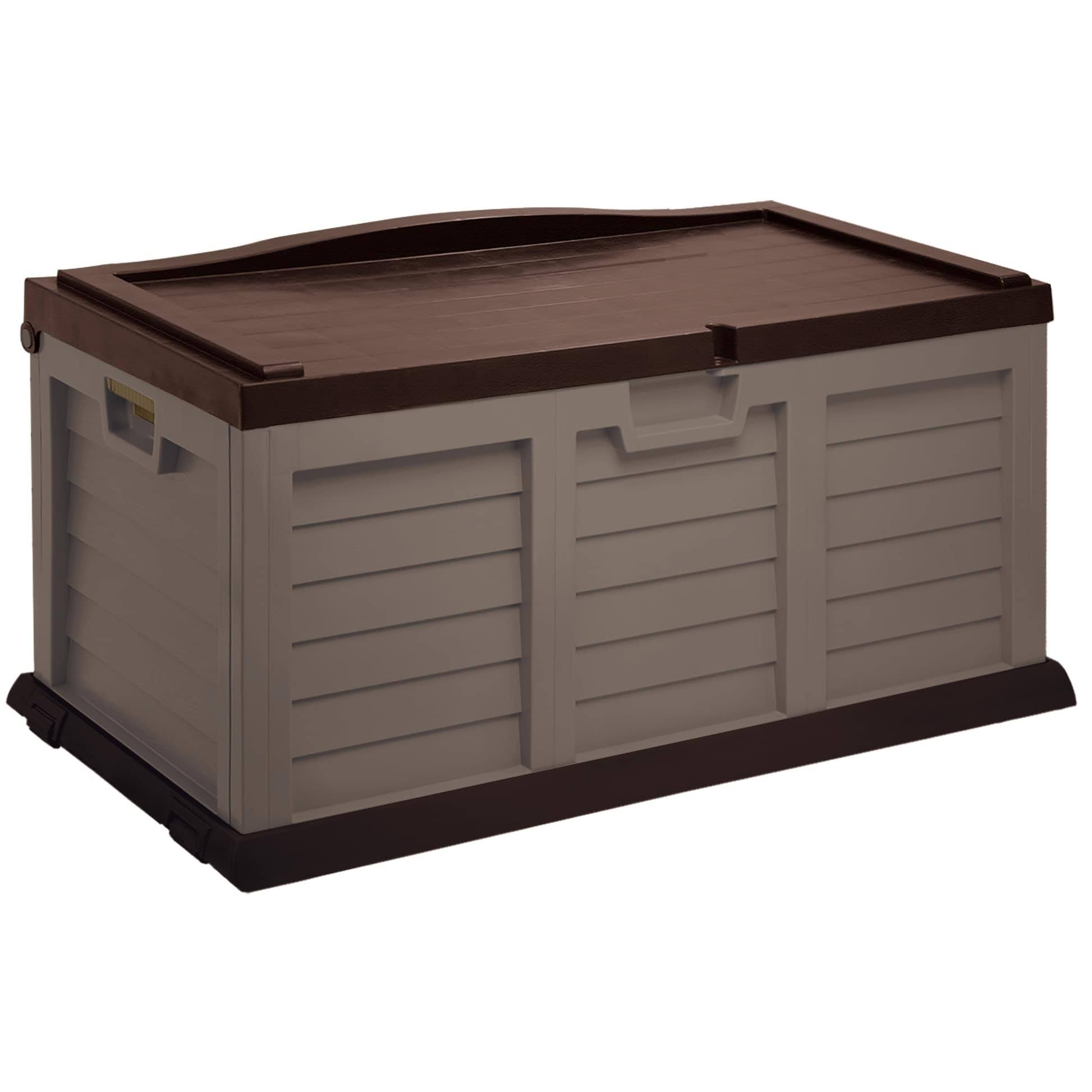 Starplast 71 Gallon Deck Box with Sit-On Cover, Mocha Brown