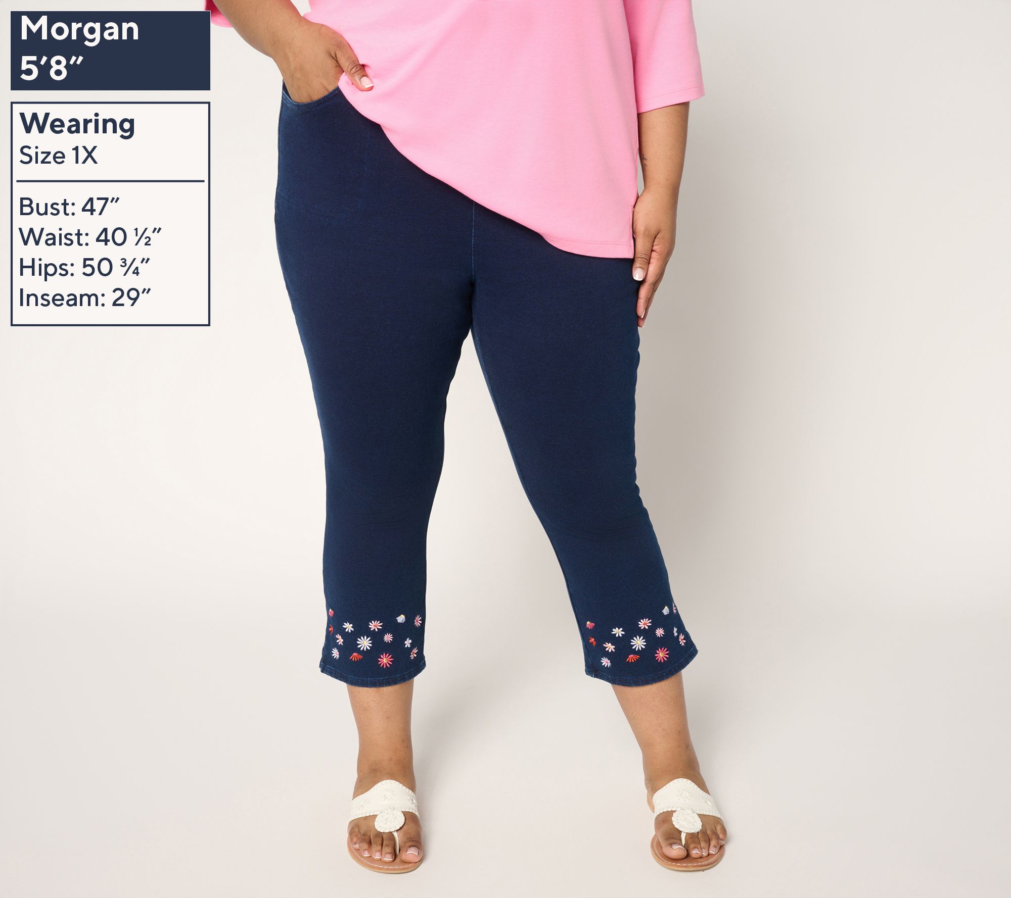 Quacker Factory Regular DreamJeannes Wildflower Crop Pants