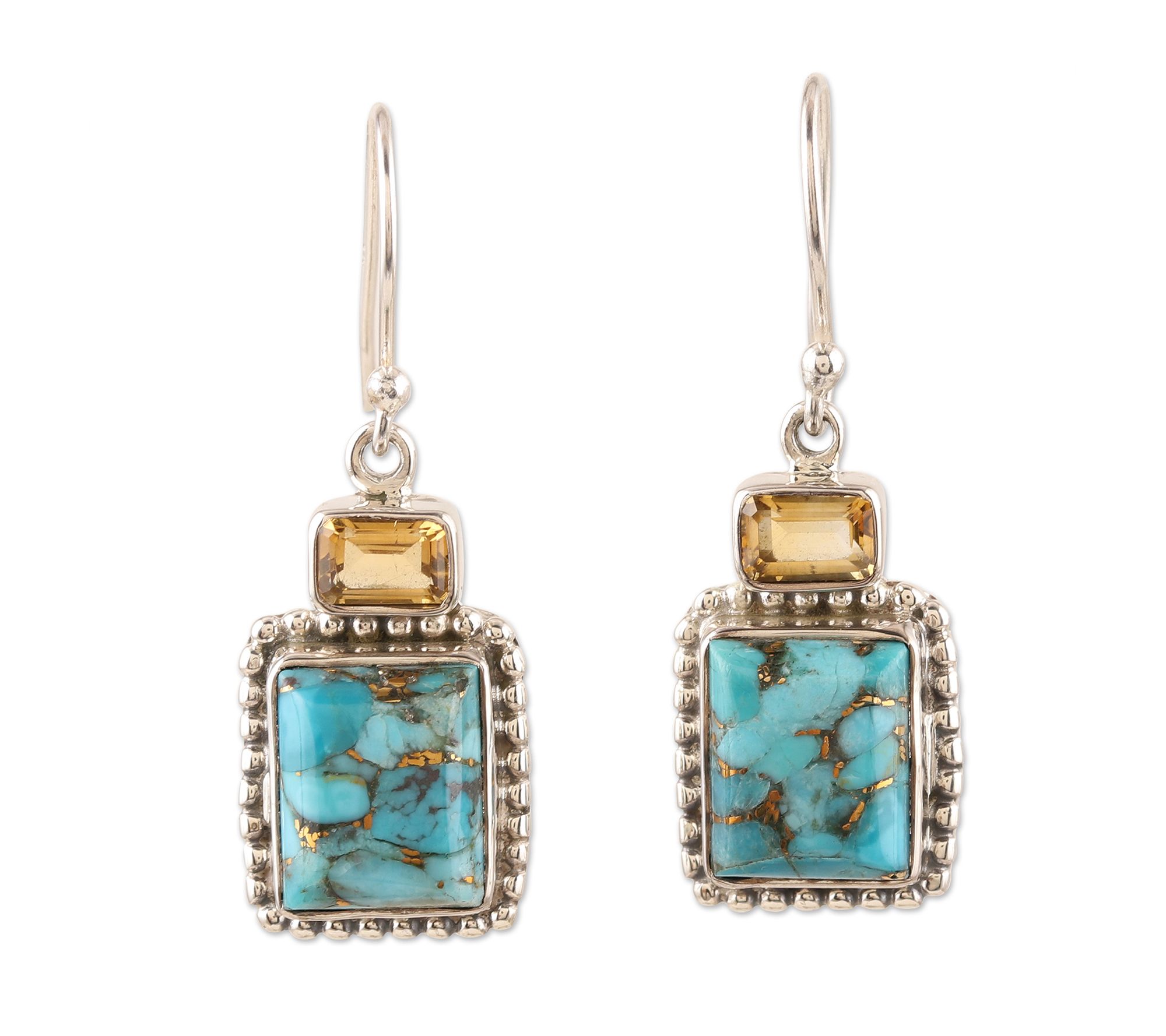 Novica Artisan Crafted Sterling Turquoise & Cit rine Earrings