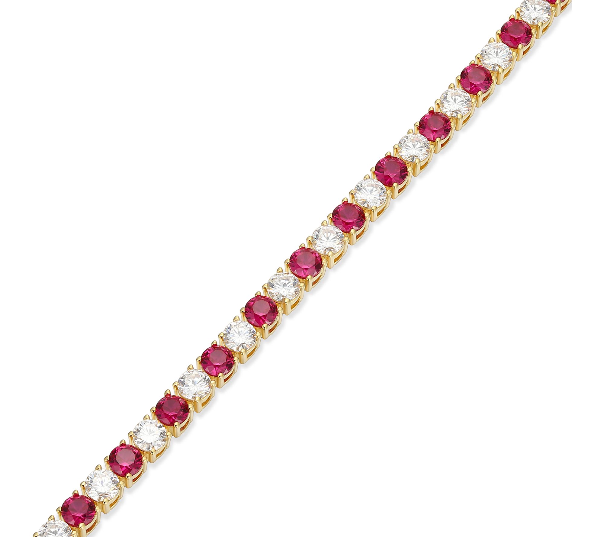 Moissanite & Created Ruby Tennis Bracelet, 18KGold Plated