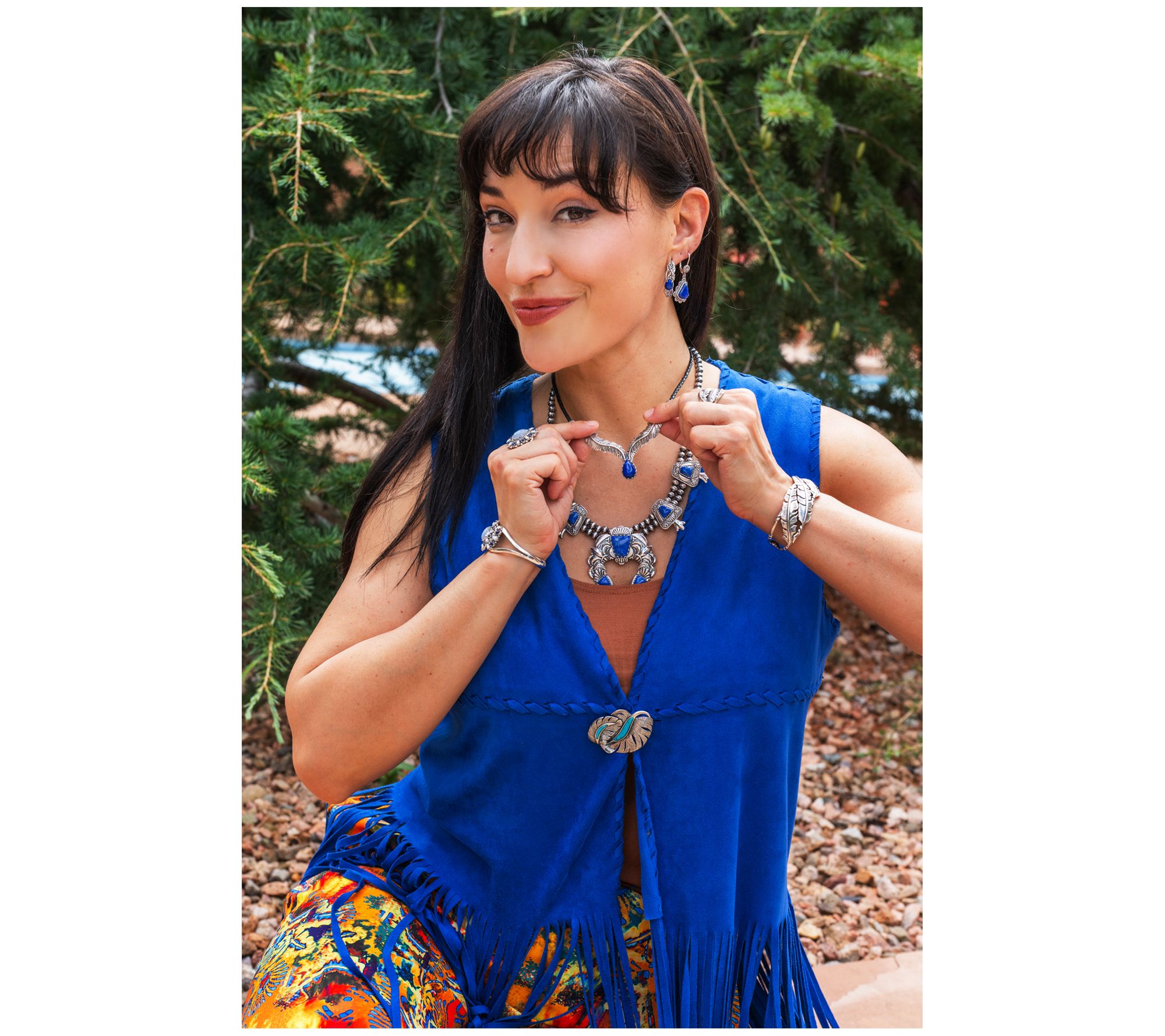 American West Sterl Feather Gemstone Leather Necklace