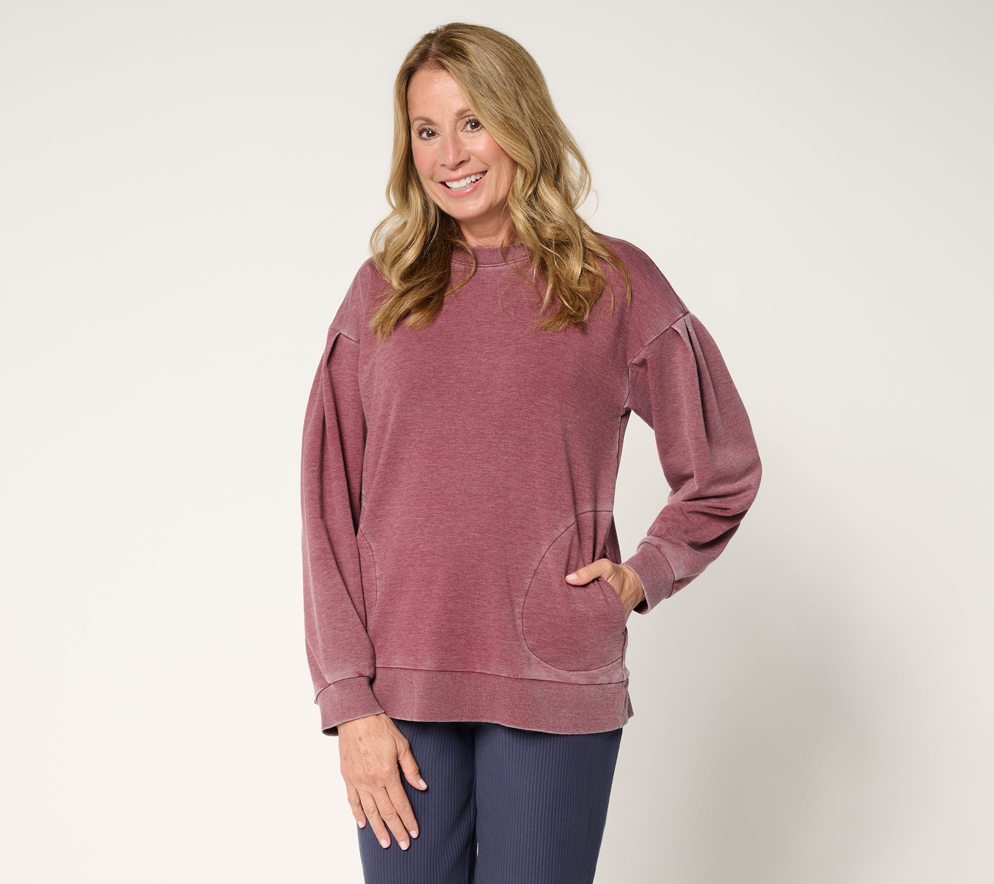 LOGO by Lori Goldstein French Terry Pleat-Detail Sweatshirt