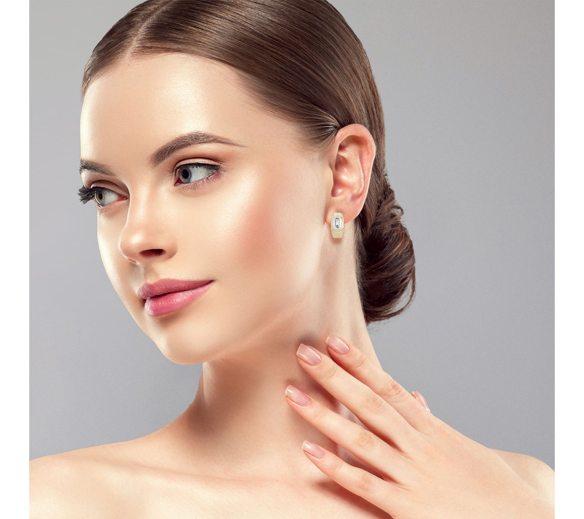 Sterlina Silver Emerald-Cut Vintage Hoop Earrings, Sterling