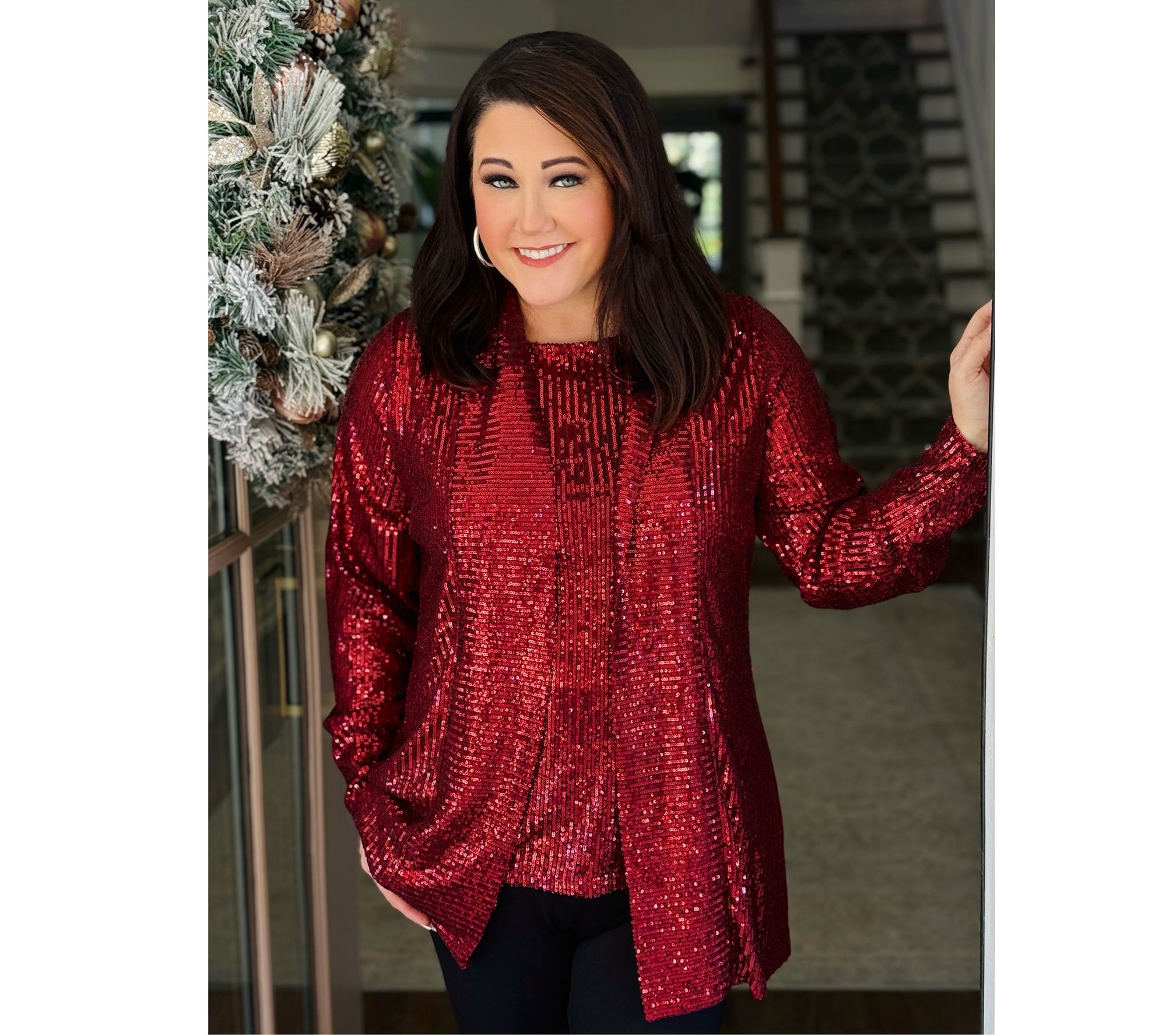 Jingle Belles by Kim Gravel Sequin Mesh Open Front Topper