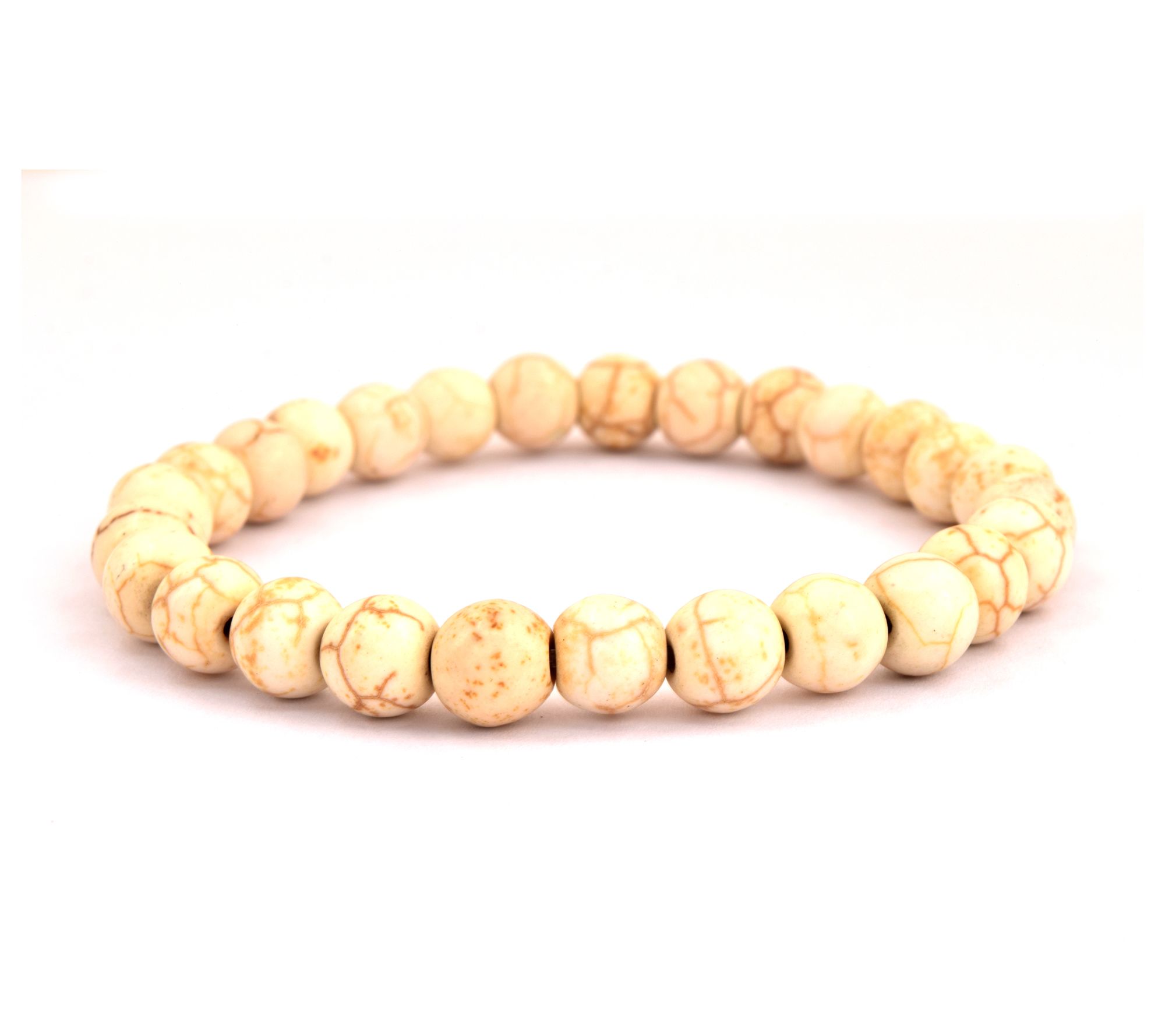White Magnesite Smooth Beaded Stretch Bracelet