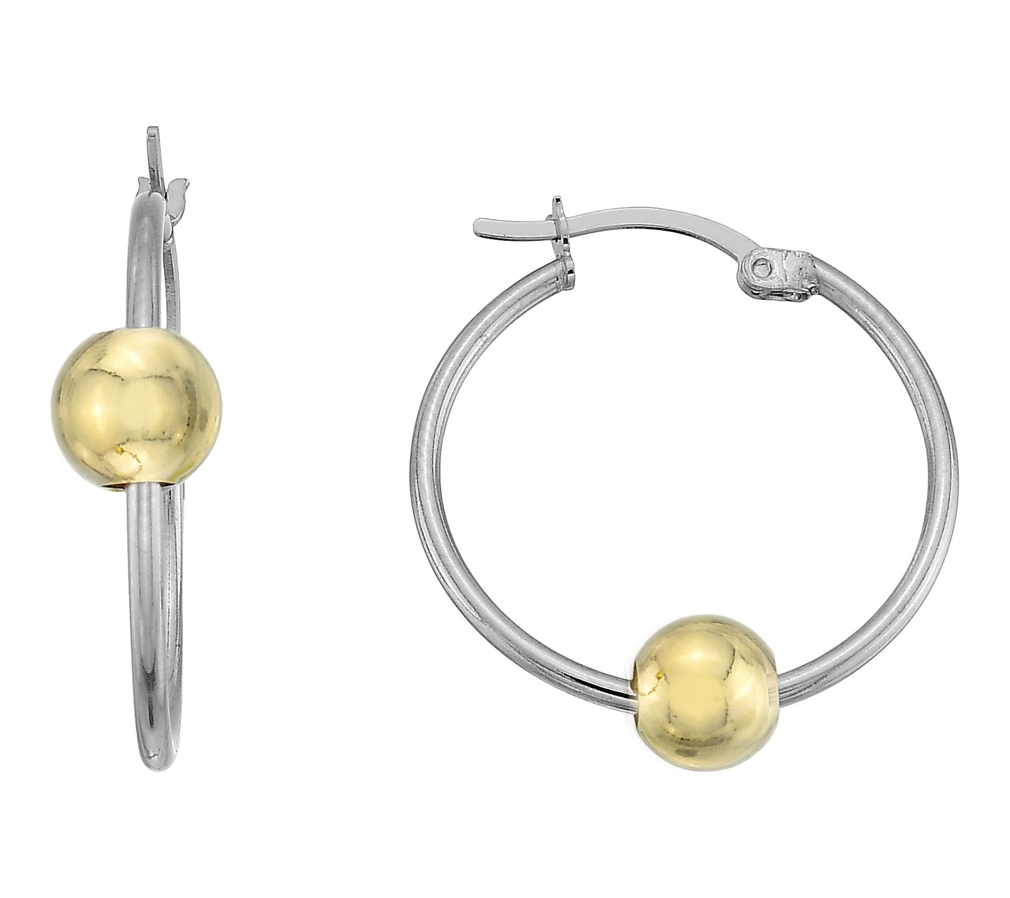 Silver Style Two-Tone Removable Bead Hoop Earrings, Sterling