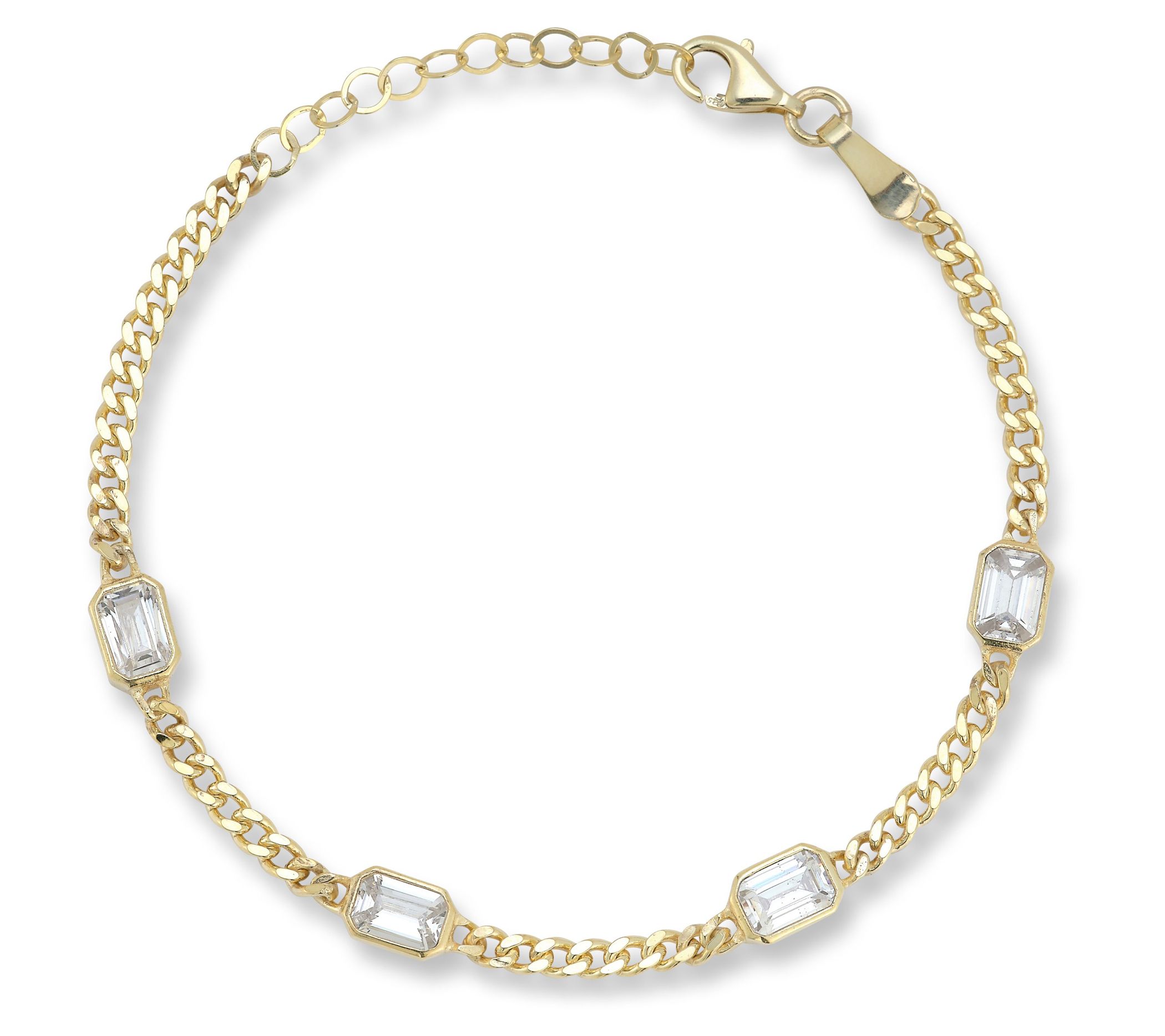 Sterlina Silver Emerald Cut Station Bracelet, 14K Gold Plated