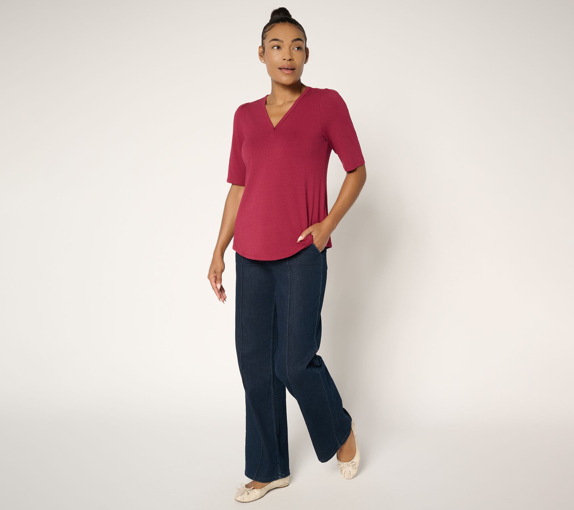 Ree by The Pioneer Woman Essentials Elbow Sleeve Top