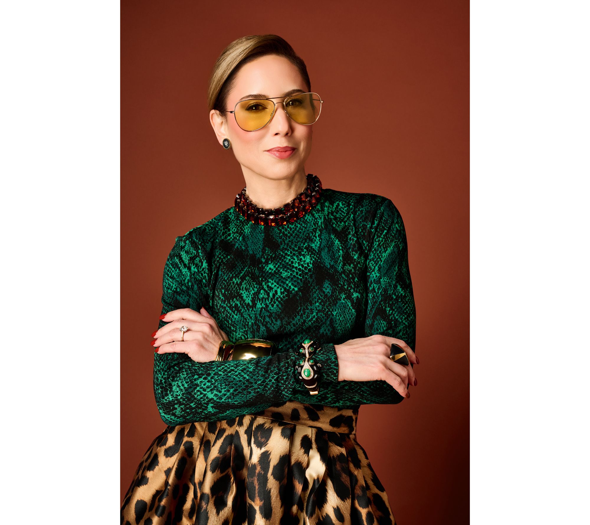 Carla Rockmore Collection Printed Long Sleeve Crew Neck Top