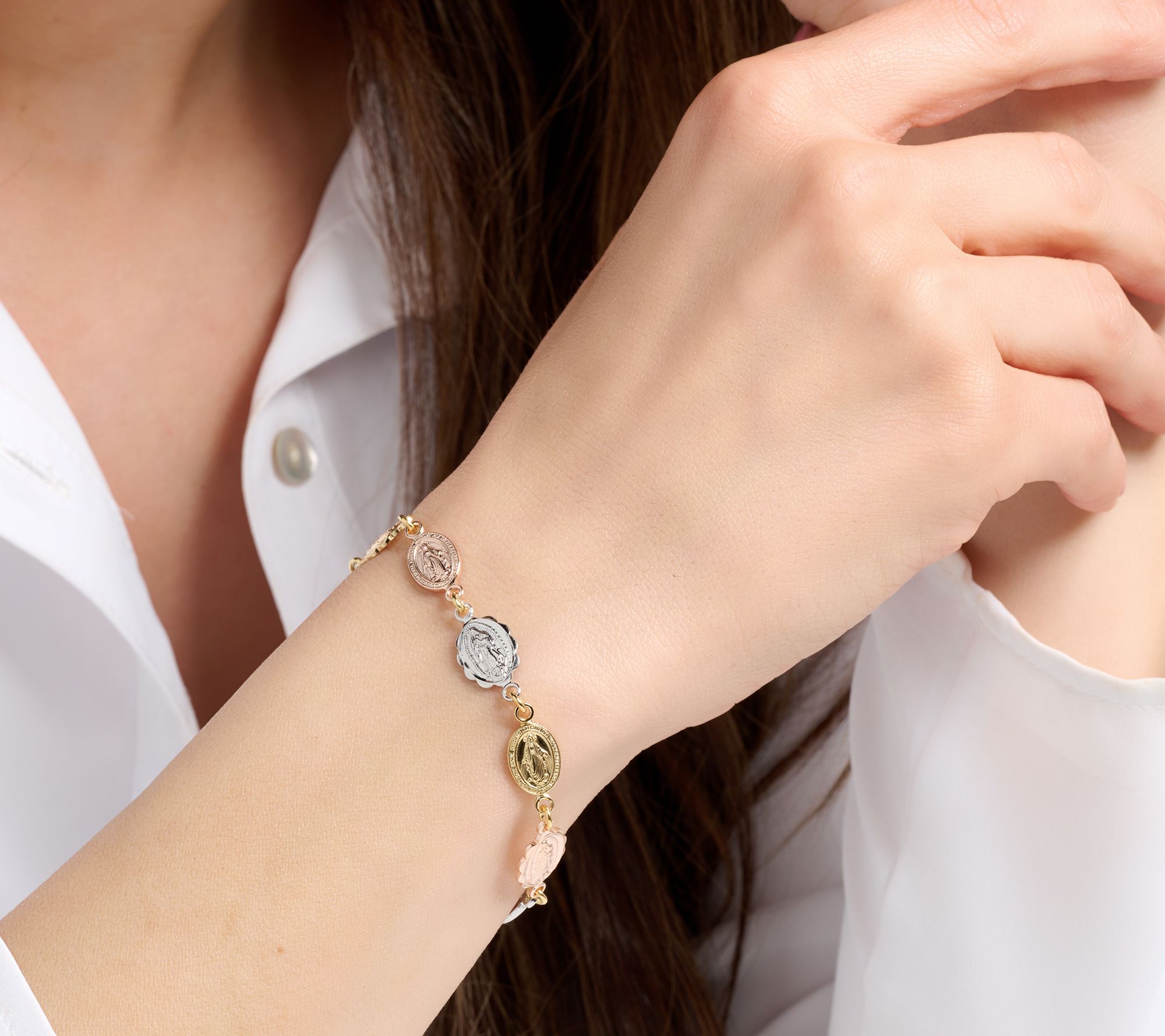 David Markstein Sterling Religious Medallion Line Bracelet