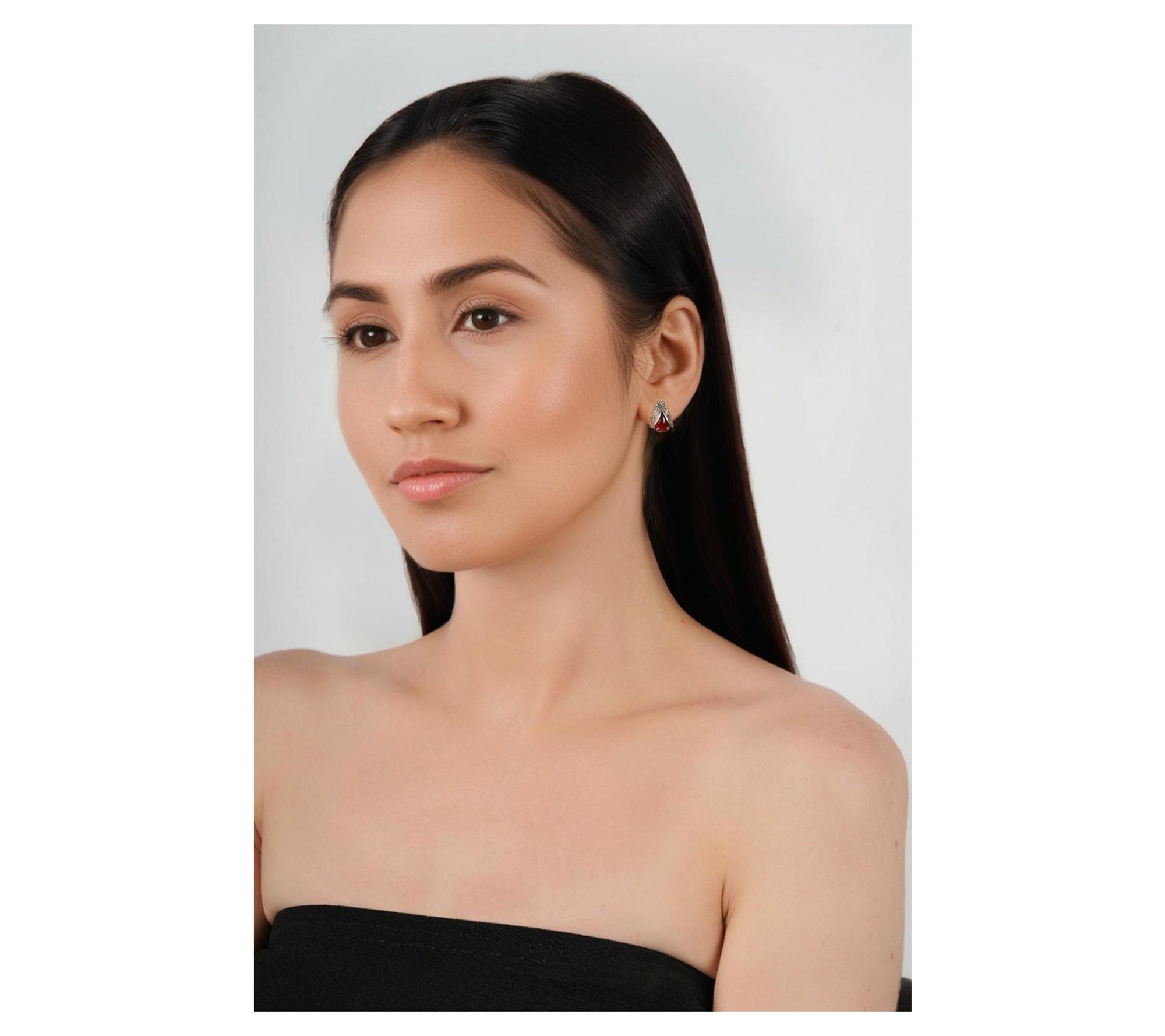 American West Sterling Ladybug Gemstone Stud Earrings