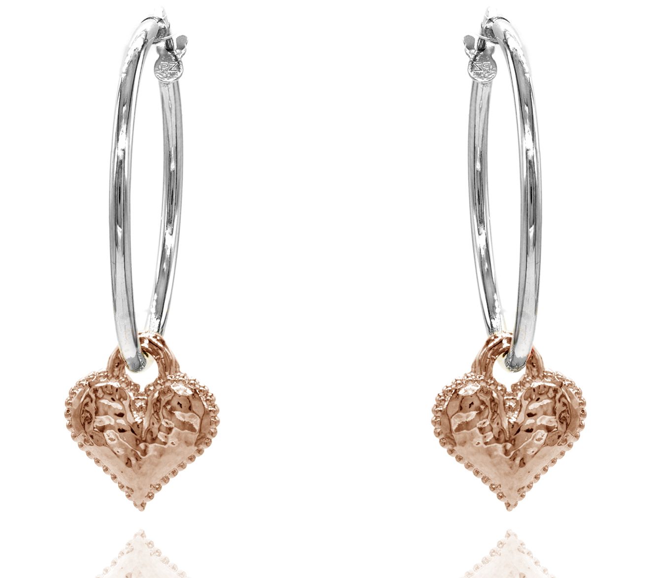 Or Paz Two-Tone Sterling Silver Heart Charm Hoo p Earrings