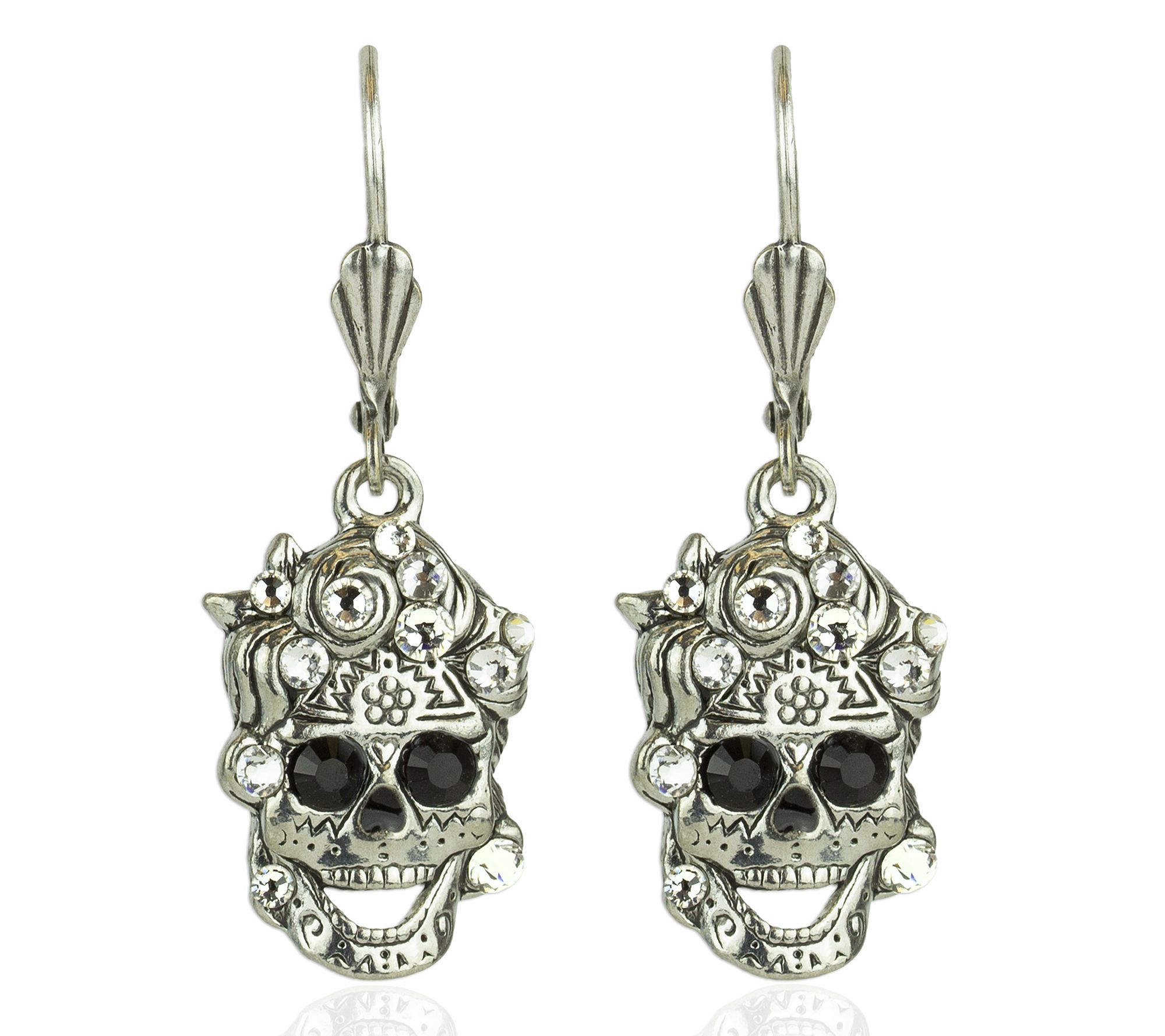 Anne Koplik Crystal Skull Dangle Earrings