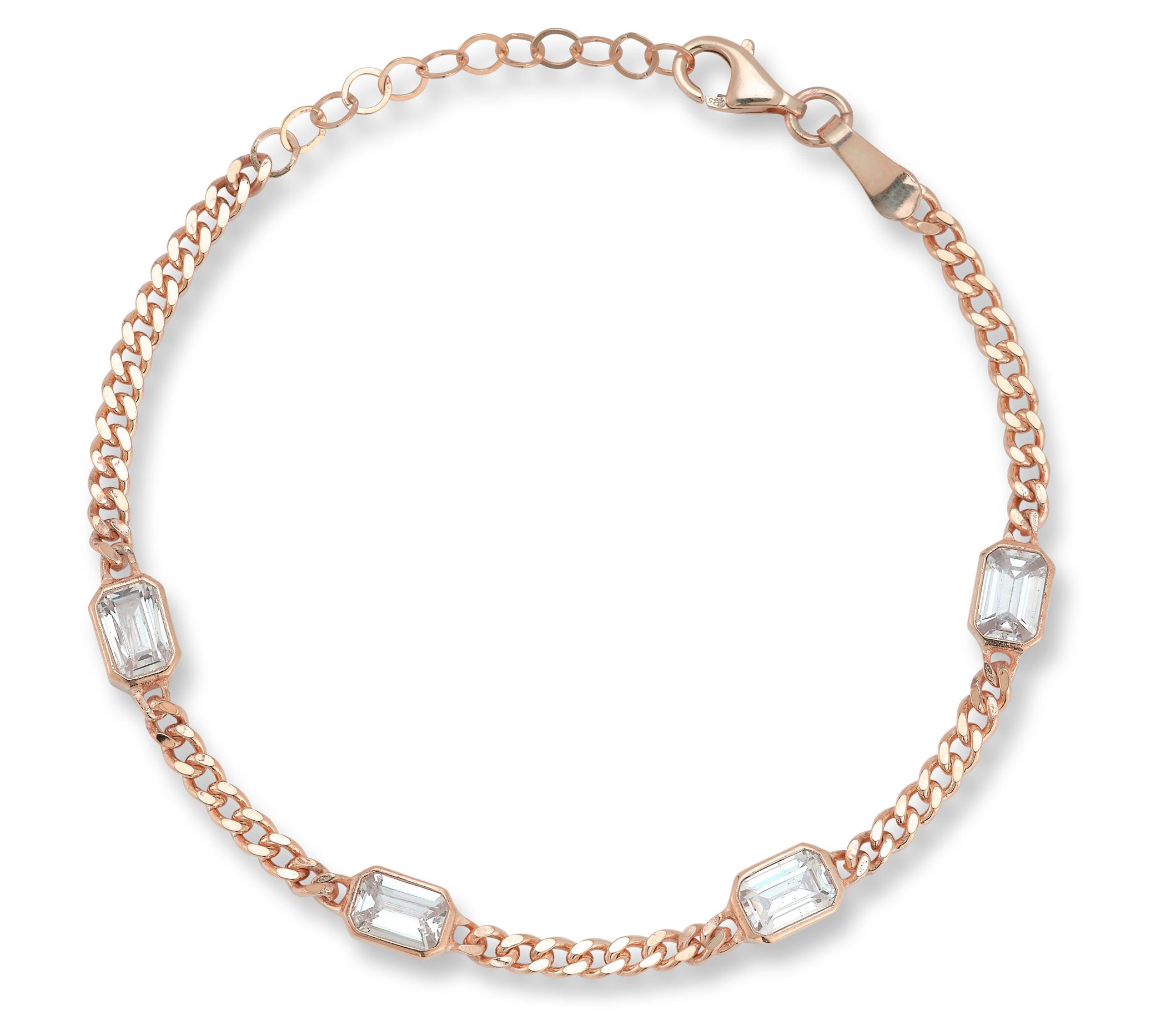 Sterlina Silver Emerald Cut Station Bracelet, 14K Rose Plated