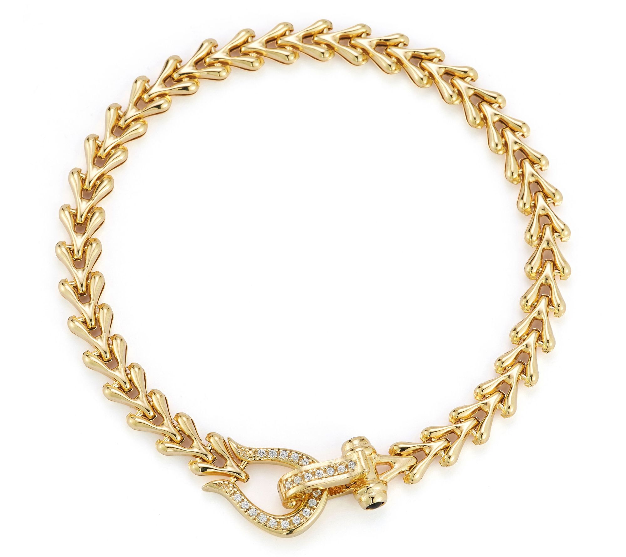 Italian Silver Pave Horseshoe V-Link Chain Bracelet, Sterling