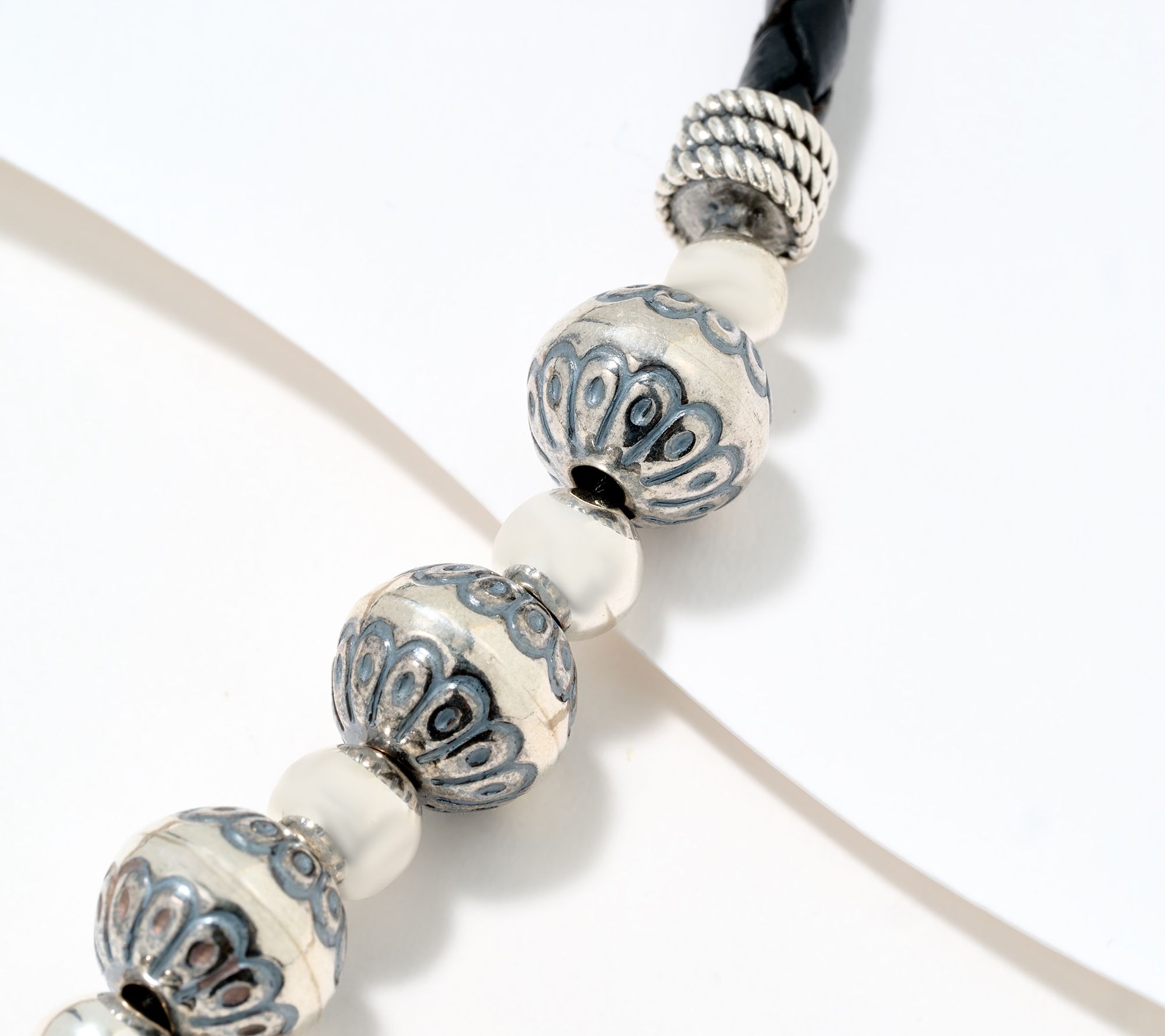 American West Sterling Silver Native Pearl & Leather Necklace