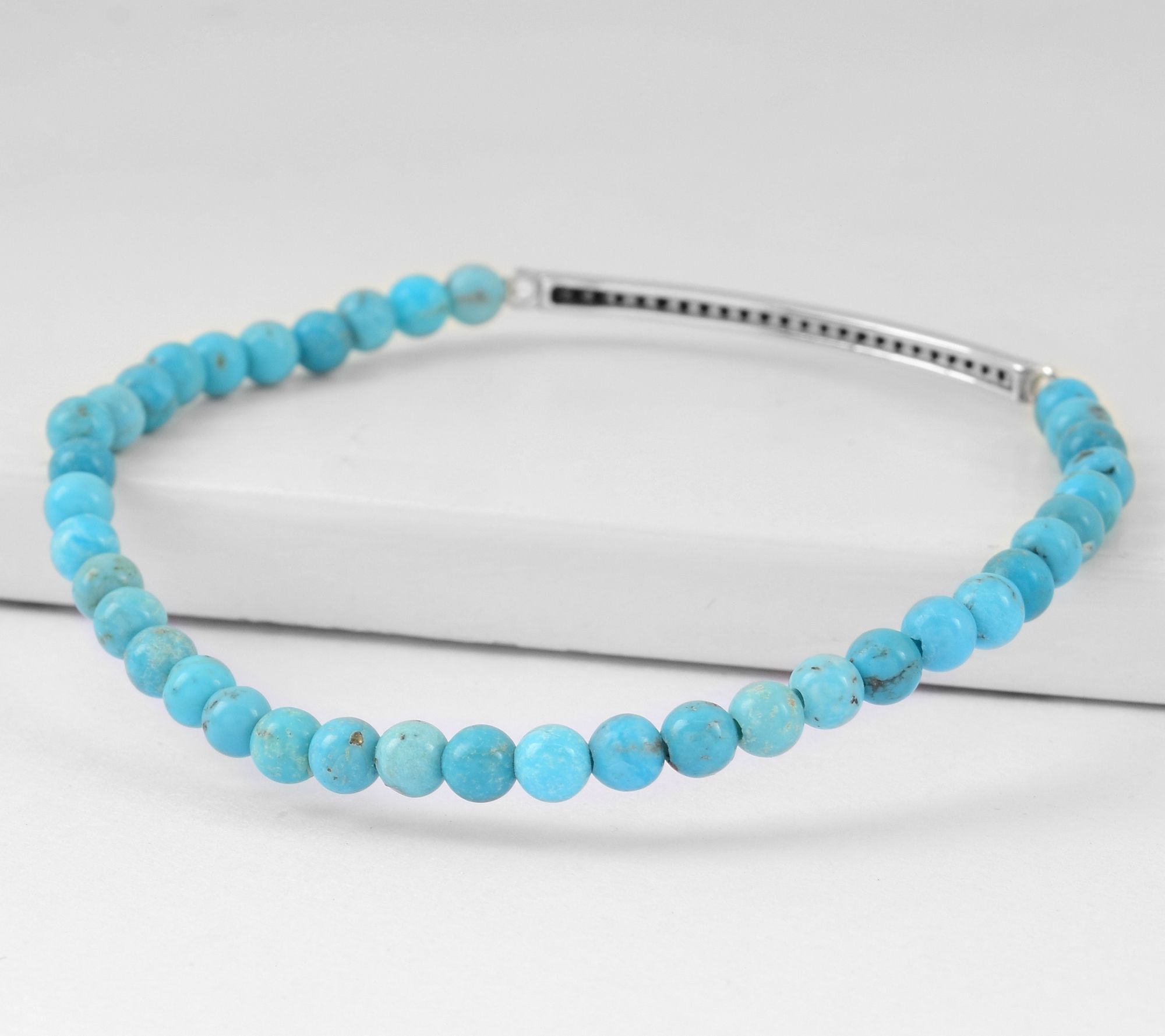 Sterling Silver Turquoise & Black Spinel Stretch Bracelet