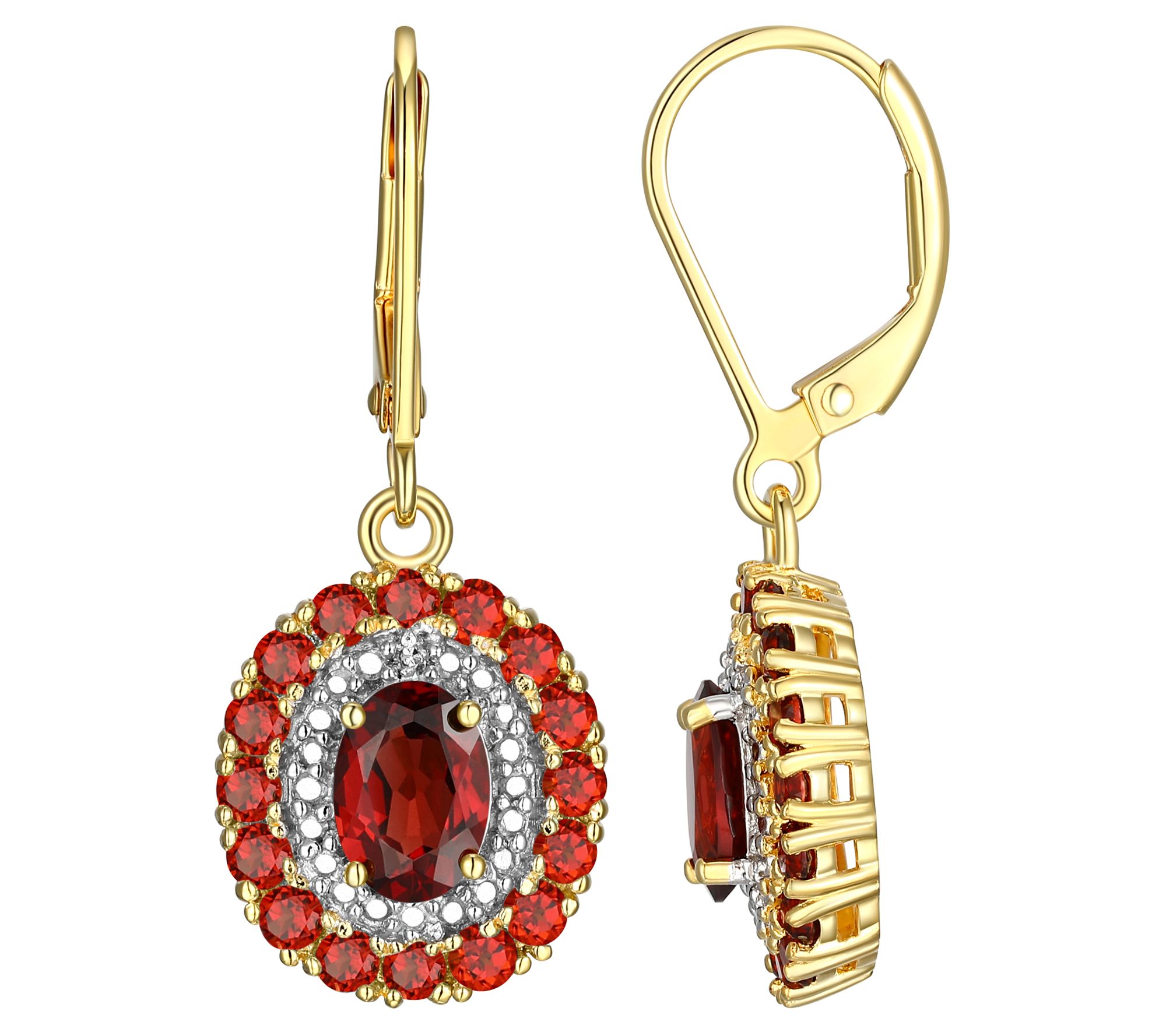 Affinity Gems Garnet & Diamond Earrings, 18K Gold Plated