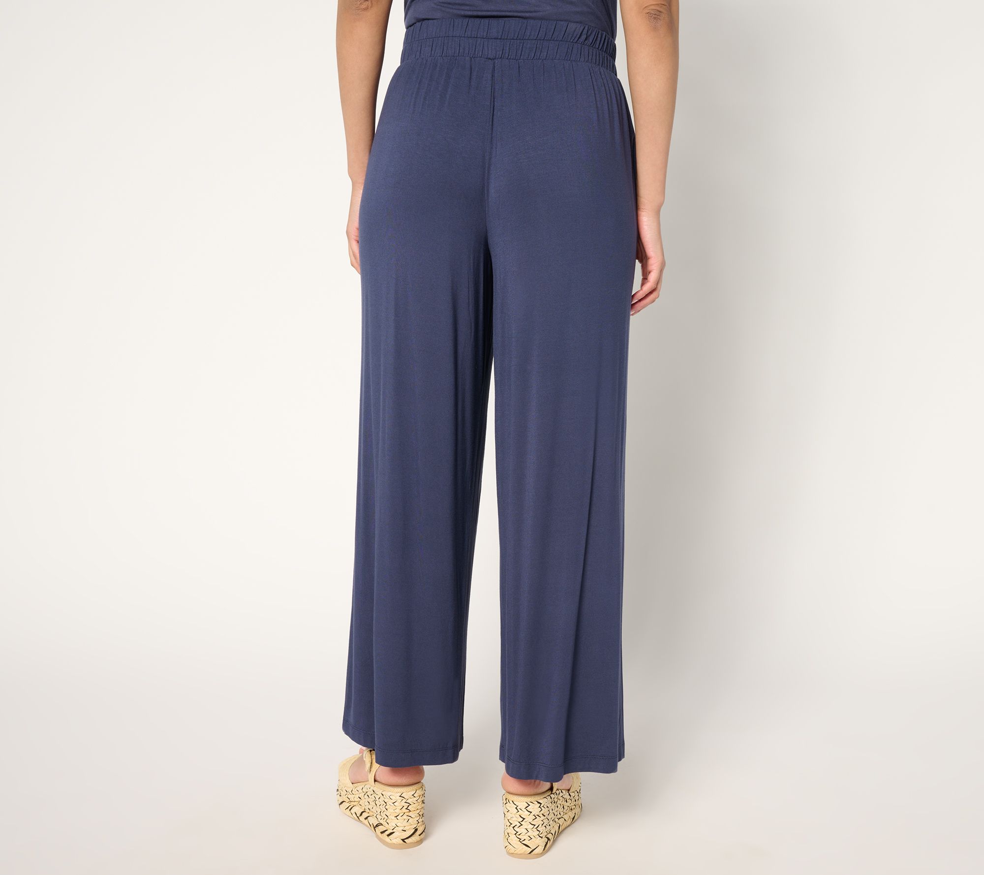 LOGO by Lori Goldstein Regular Knit Full Length Wide Leg Pants