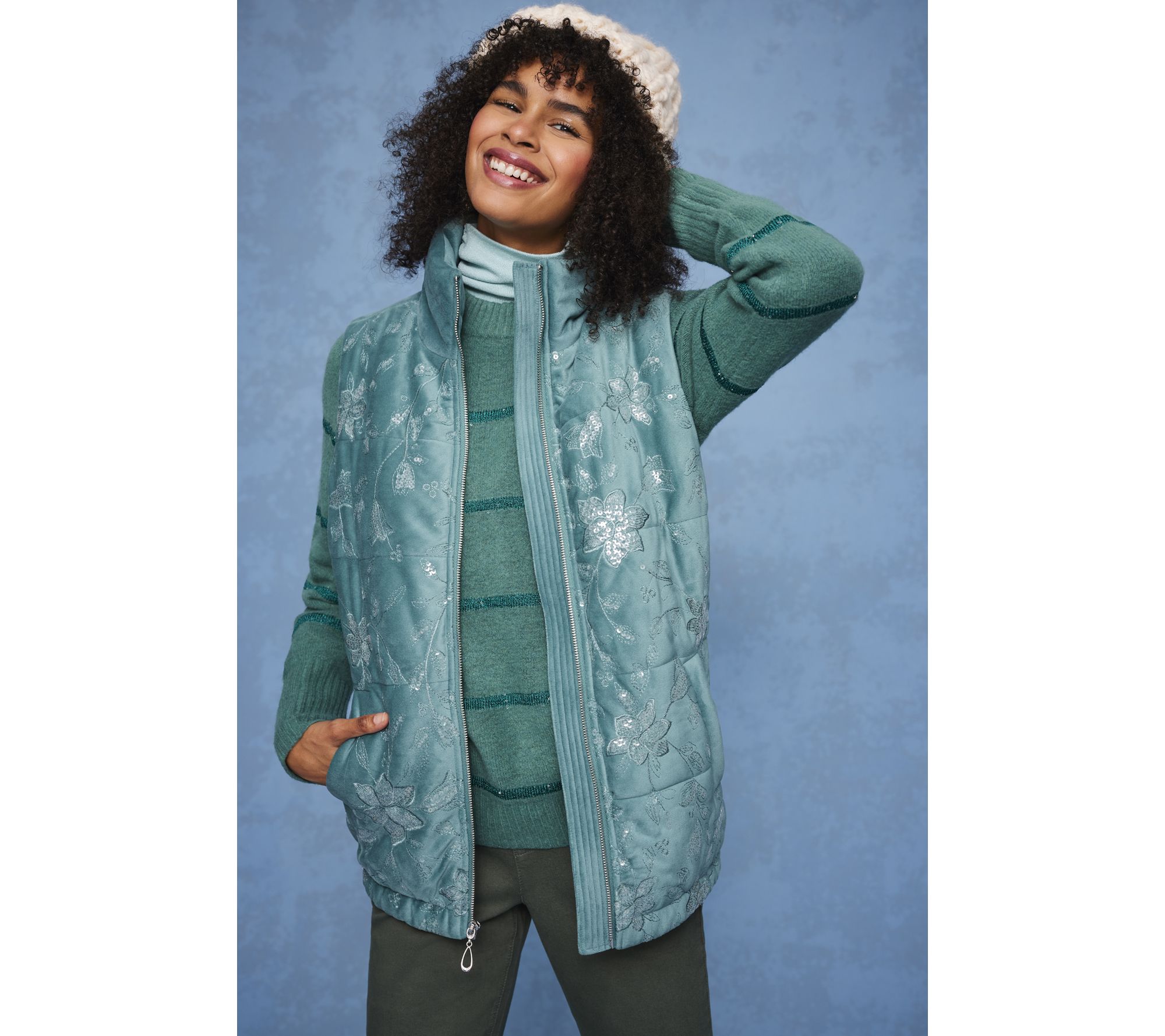 Isaac Mizrahi Live! Apres Mini Sequin Stripe Pullover Sweater