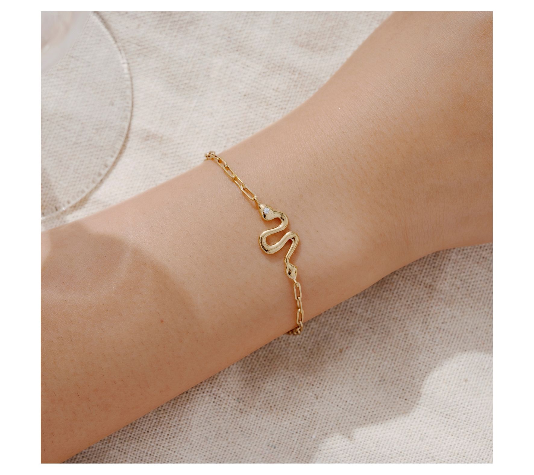 14K Gold Plated Snake Station Paperclip Chain Bracelet