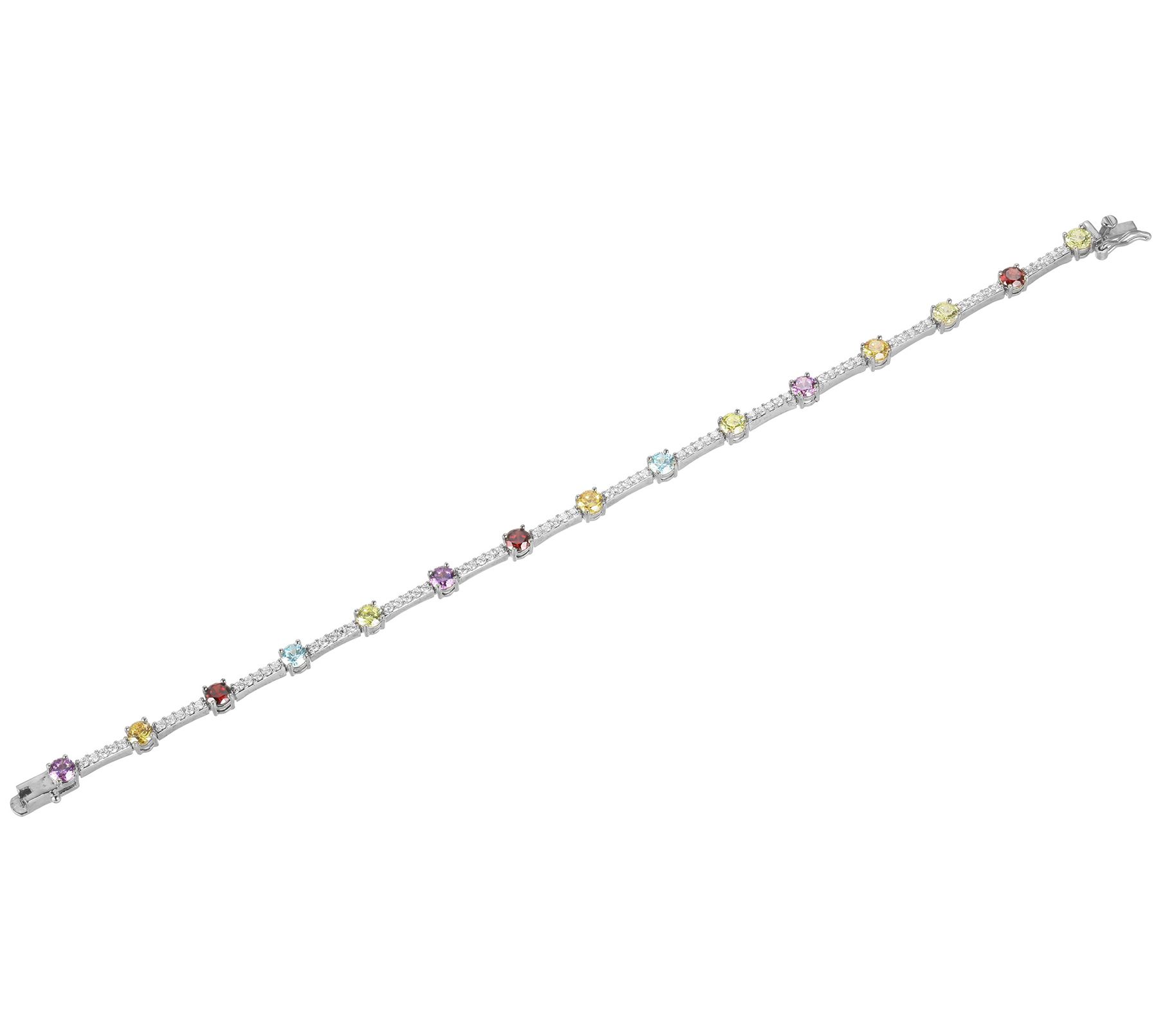 Diamonique Sterling Silver Gemstone Station Bracelet