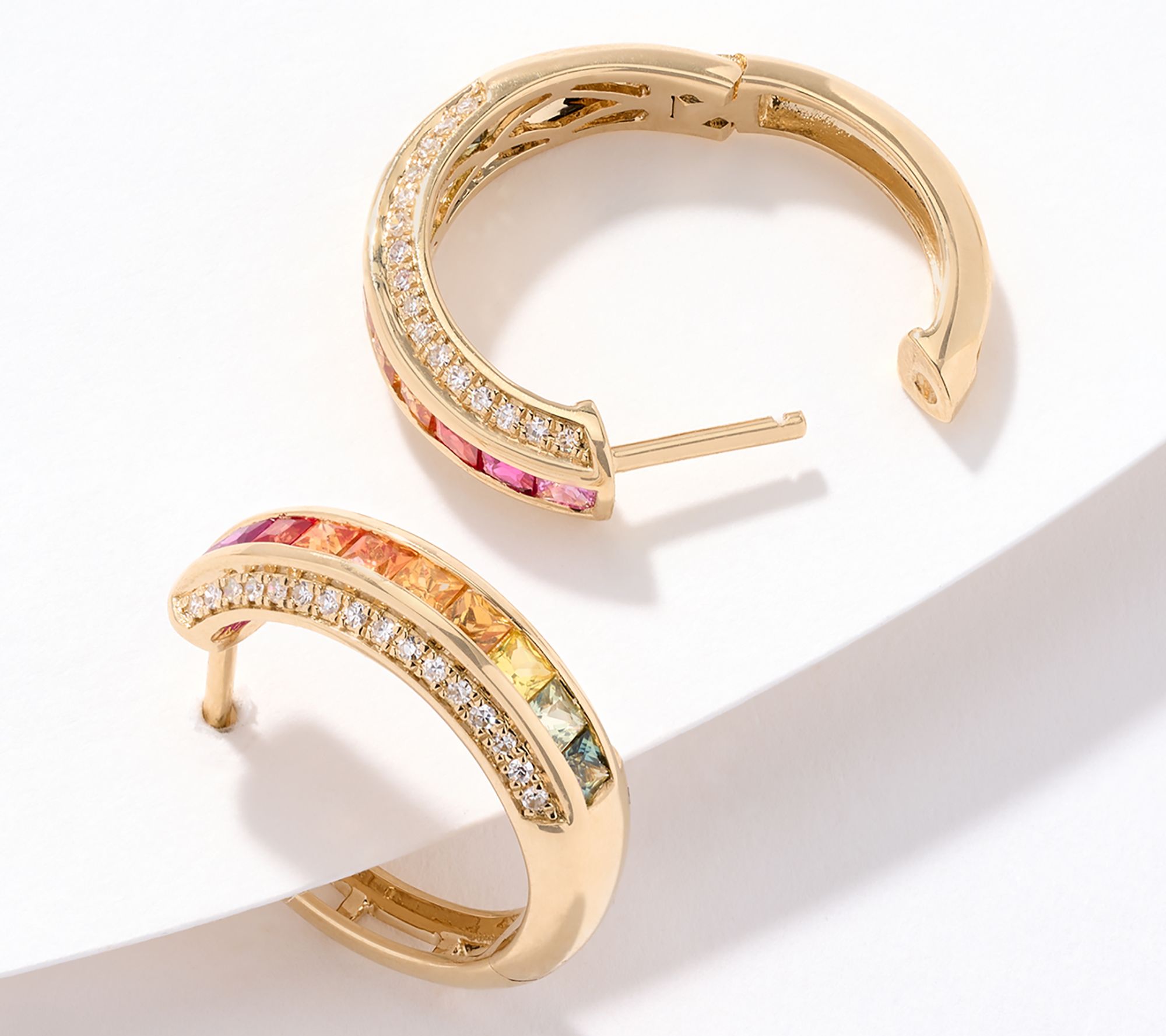 Effy Multi Sapphire Channel Set Hoop Earrings, 14K Gold