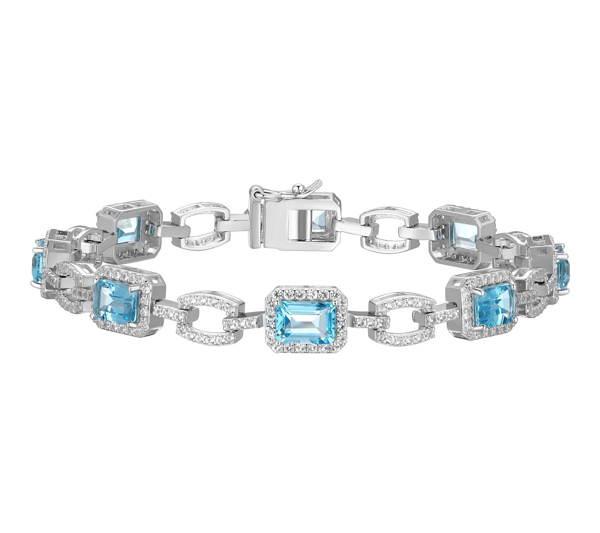 Affinity Gems Blue Topaz Link Bracelet, Sterling Silver