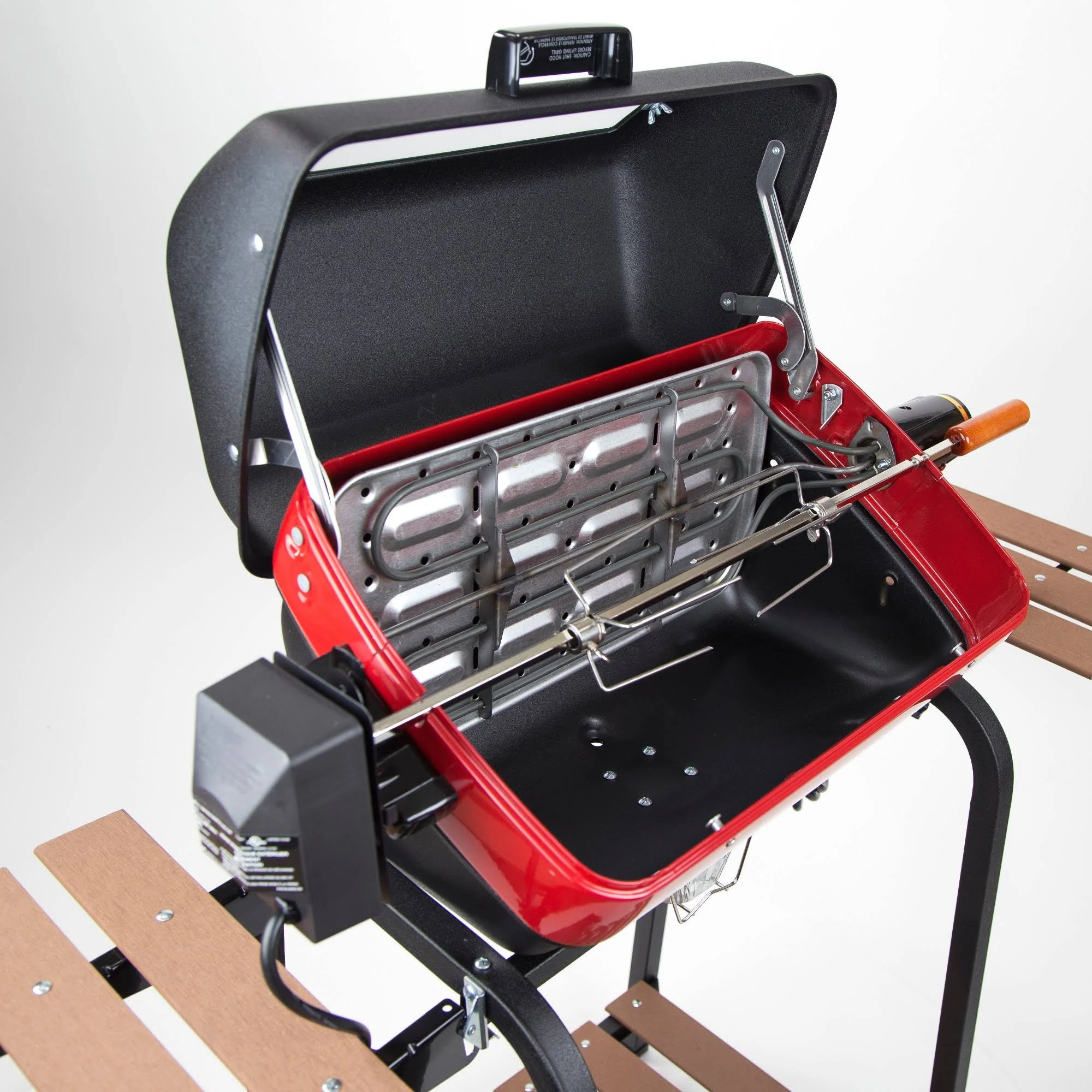 Americana Electric Cart Rotisserie Grill with Side Tables and Shelf